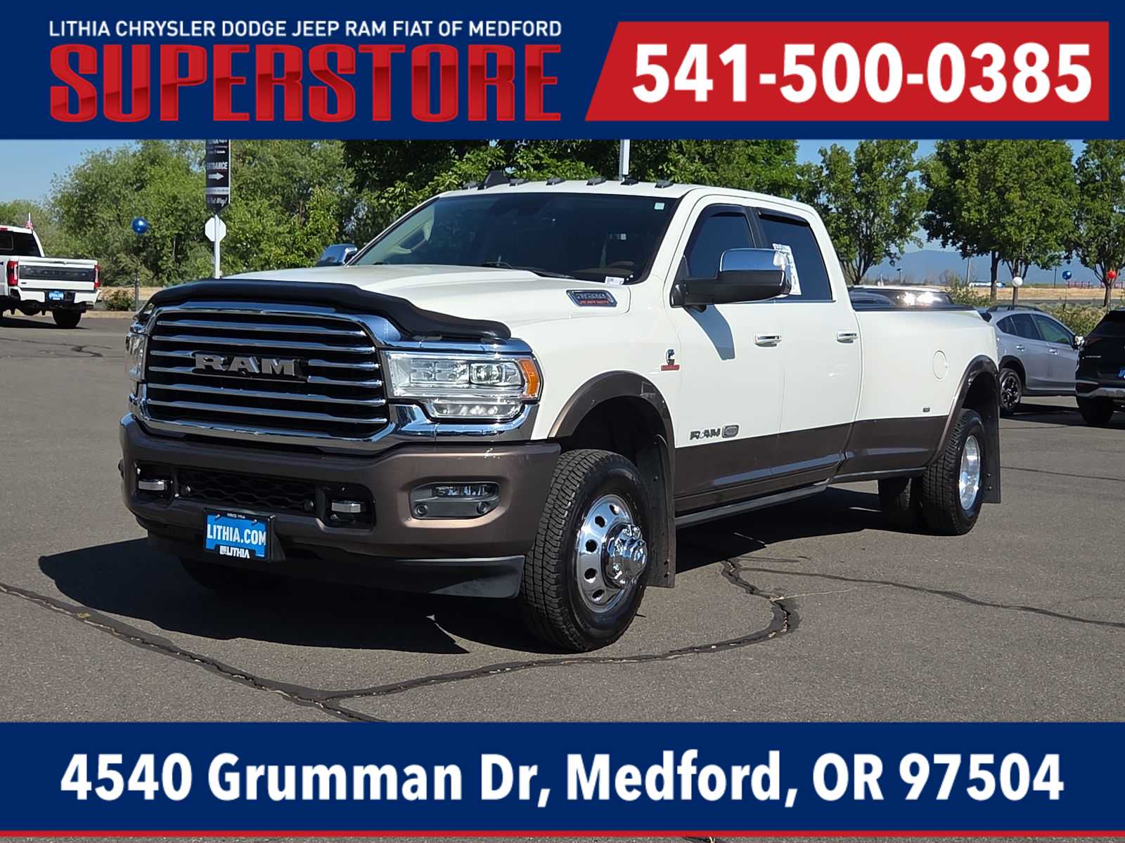 Pearl White 2019 RAM 3500 Laramie Longhorn Crew Cab LB DRW 4WD Pickup Truck Four-Wheel Drive 6-Speed Automatic