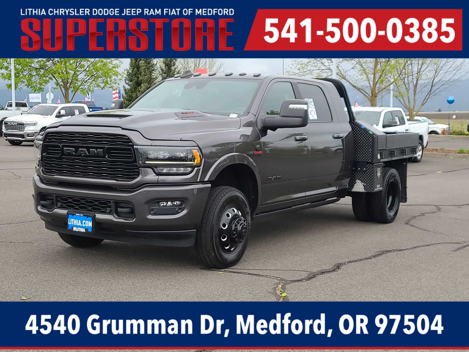 Gray (Granite Crystal Metallic Clearcoat) 2024 RAM 3500 Limited Mega Cab DRW 4WD Pickup Truck Four-Wheel Drive 6-Speed Automatic