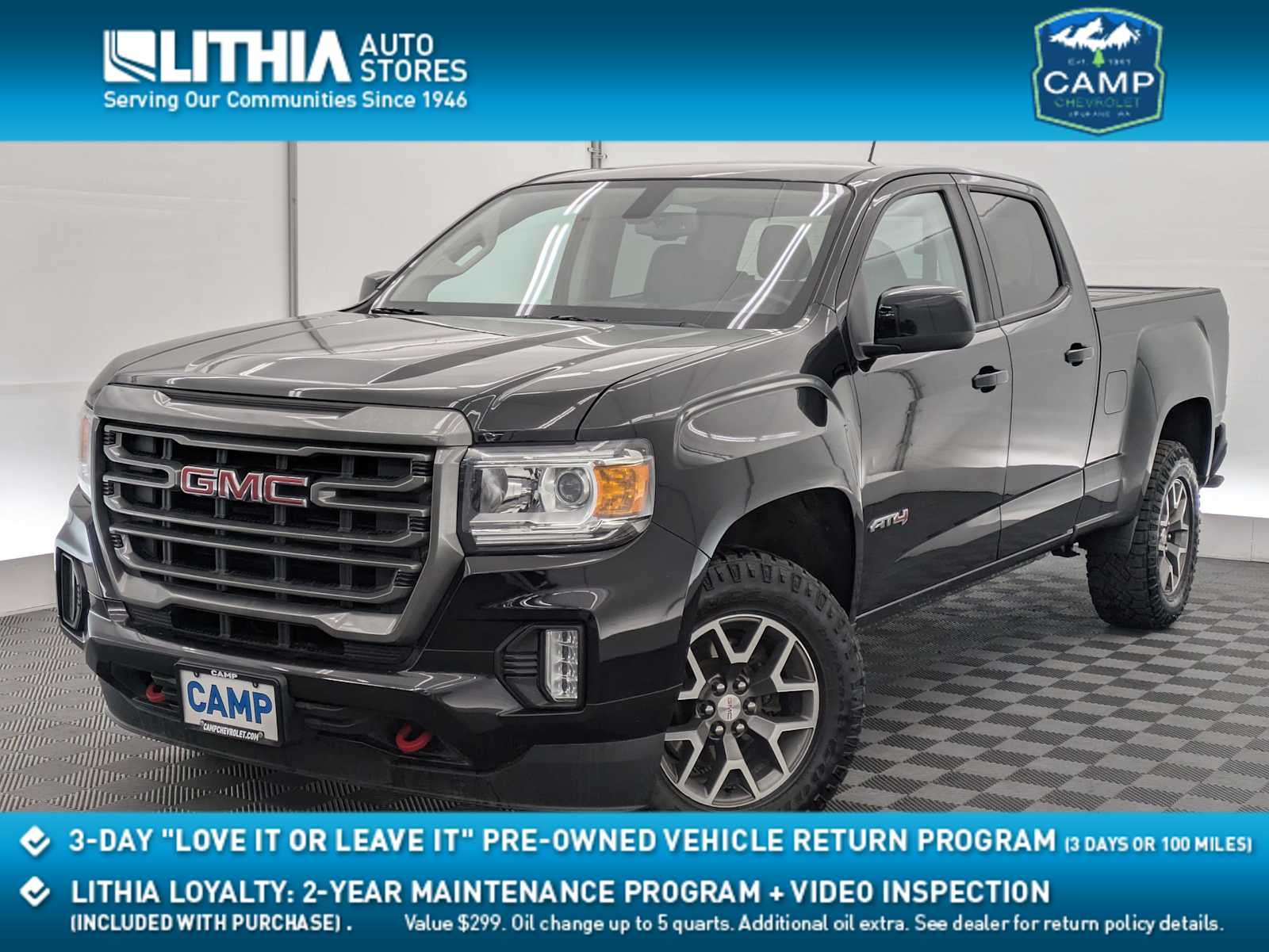 Black 2022 GMC Canyon AT4 Crew Cab 4WD with Leather Pickup Truck Four-Wheel Drive Automatic