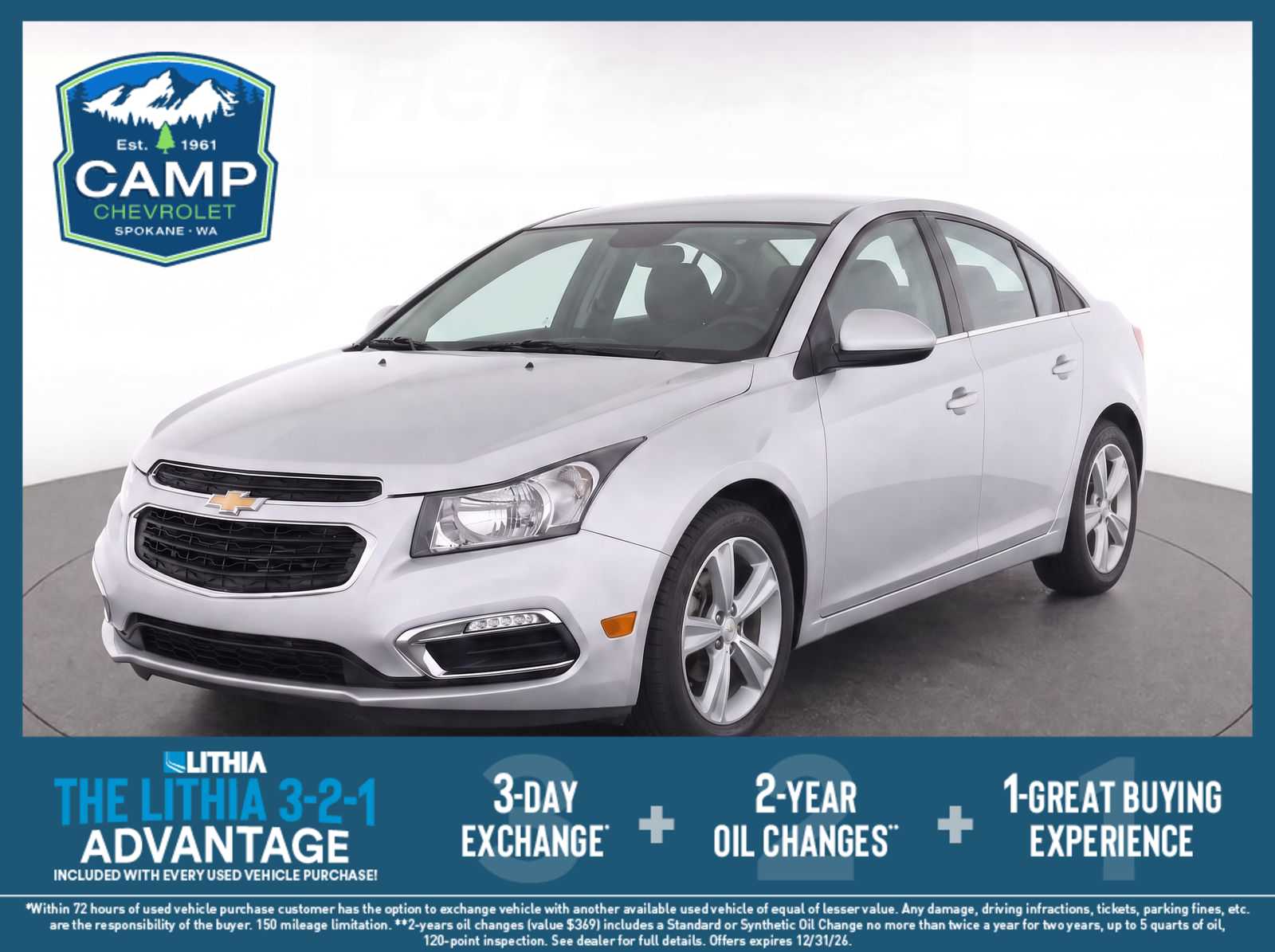 Silver Ice Metallic 2015 Chevrolet Cruze Sedan Front-Wheel Drive 6-Speed Automatic