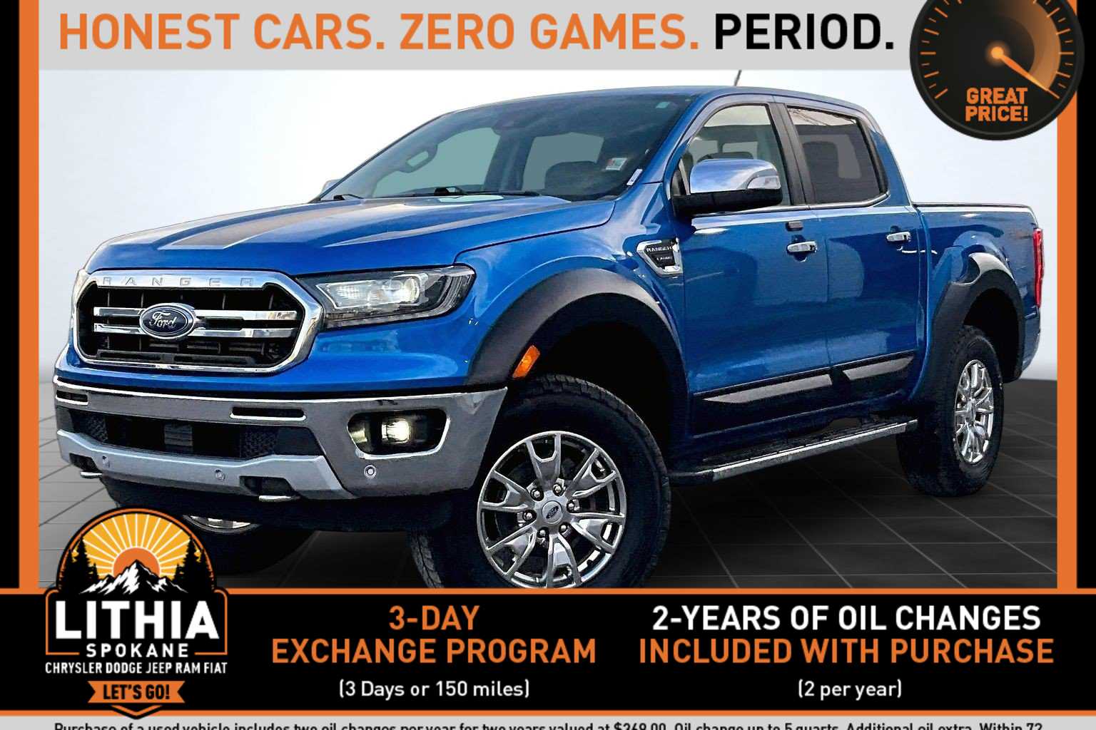 Velocity Blue Metallic 2021 Ford Ranger Pickup Truck Four-Wheel Drive Automatic