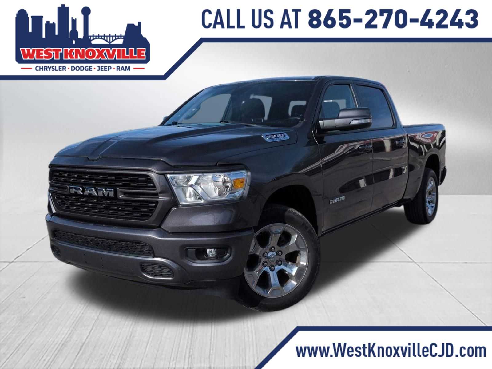 Gray (Granite Crystal Metallic Clearcoat) 2022 RAM 1500 Big Horn Crew Cab 4WD Pickup Truck Four-Wheel Drive 8-Speed Automatic