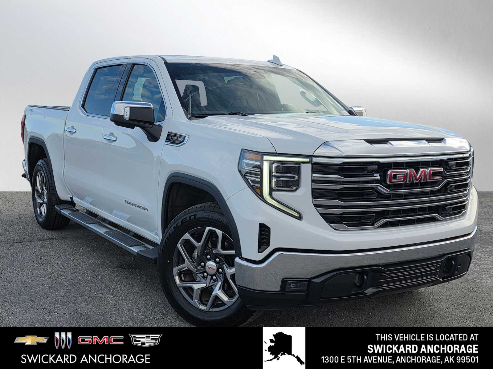 Summit White 2023 GMC Sierra 1500 SLT Crew Cab 4WD Pickup Truck Four-Wheel Drive Automatic