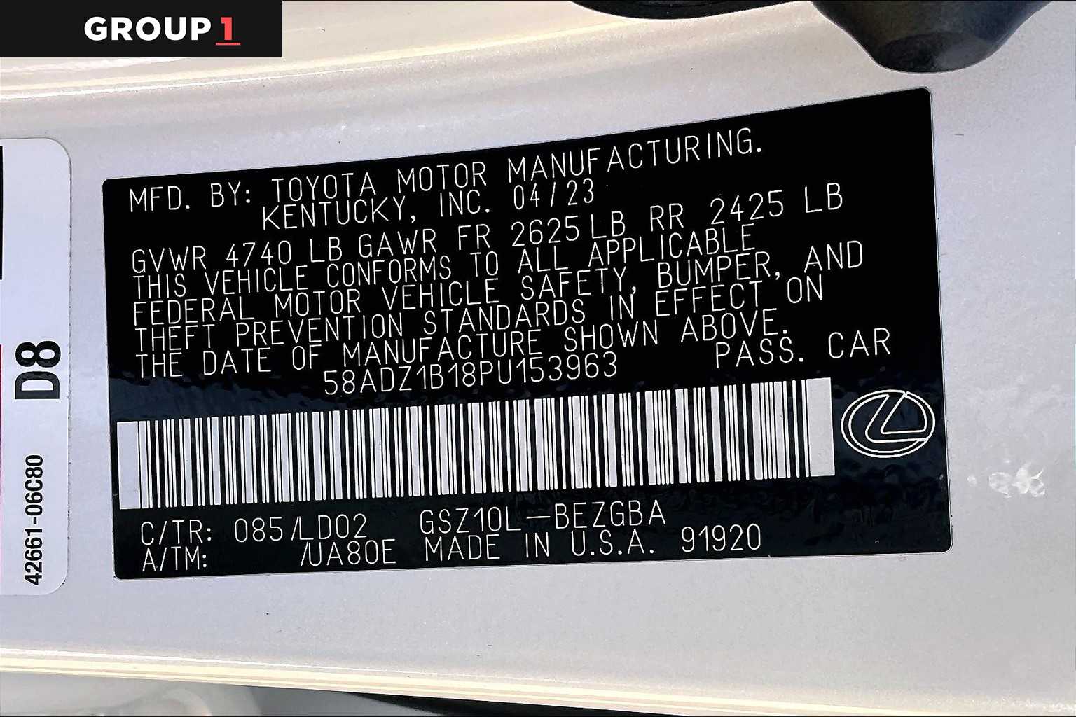 2023 Lexus ES 350  Eminent White Pearl at Group 1 Toyota Southwest