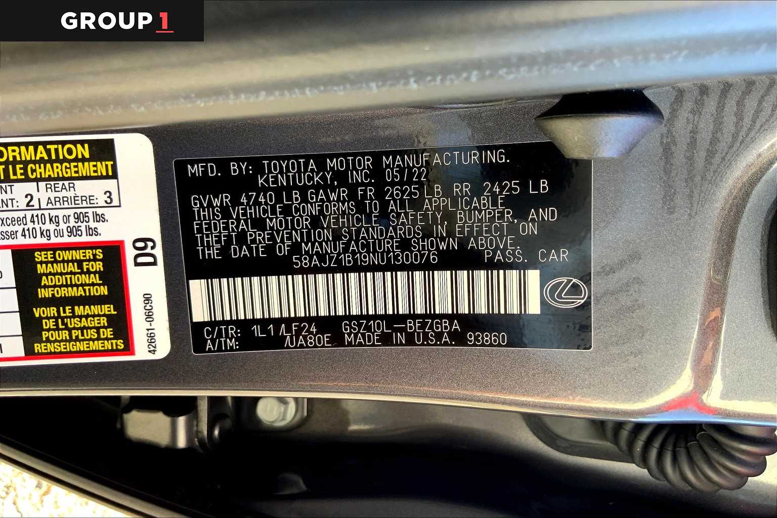 2022 Lexus ES F SPORT  Cloudburst Gray at Lone Star Chevrolet