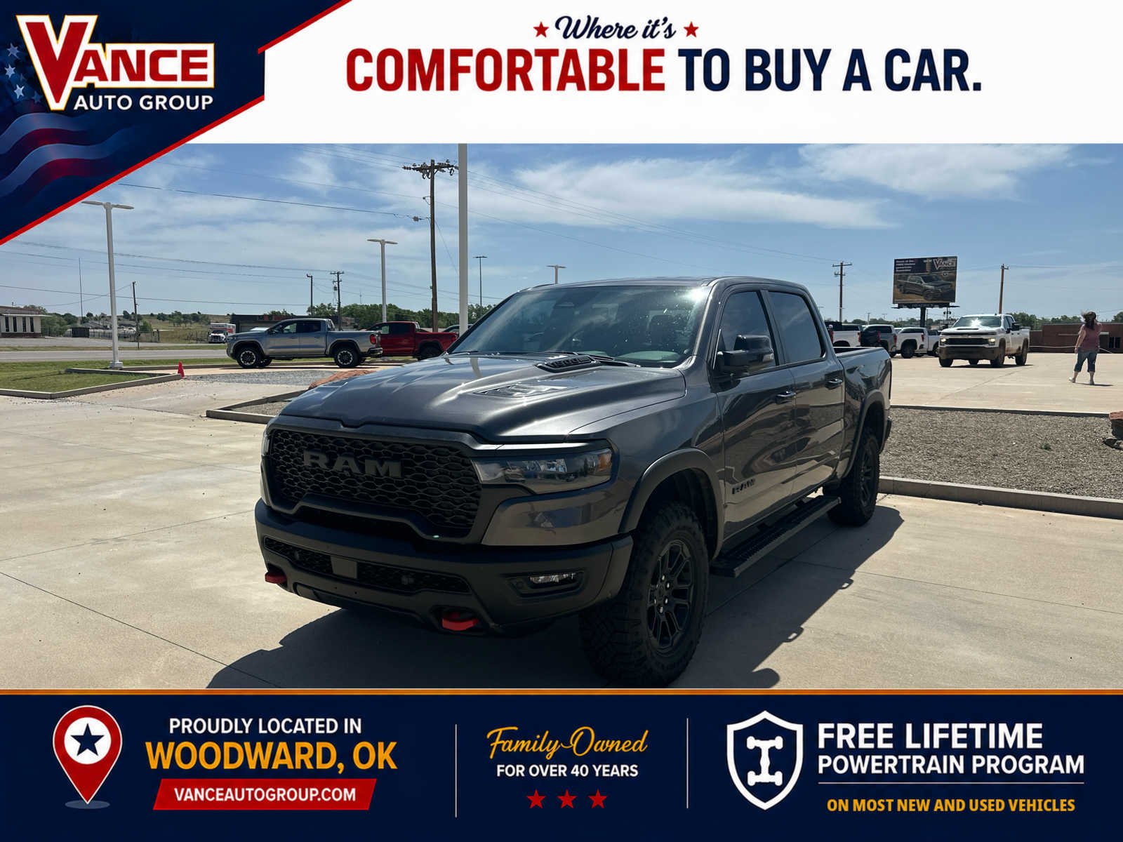 Gray (Granite Crystal Metallic Clearcoat) 2025 RAM 1500 Rebel Crew Cab 4WD Pickup Truck Four-Wheel Drive 8-Speed Automatic