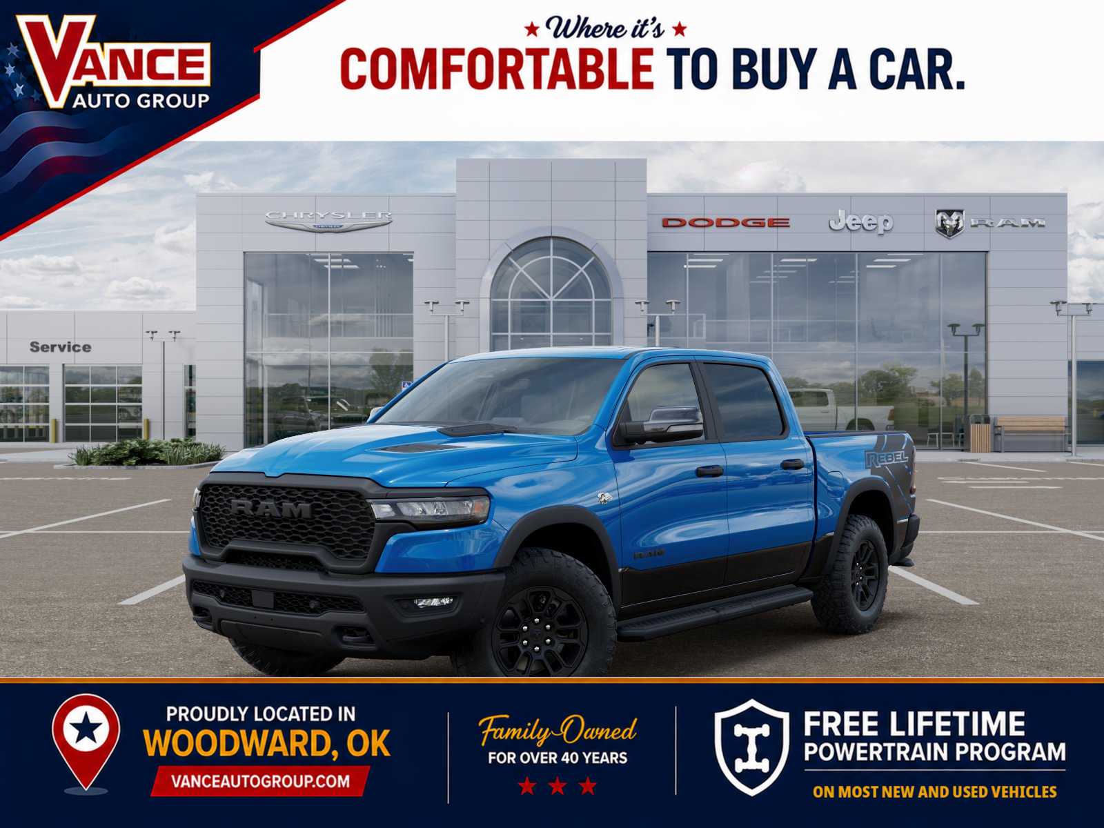 Hydro Blue Pearlcoat 2026 RAM 1500 Rebel Crew Cab 4WD Pickup Truck Four-Wheel Drive 8-Speed Automatic