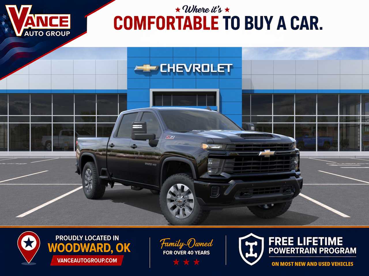 Black 2026 Chevrolet Silverado 2500HD Custom Crew Cab 4WD Pickup Truck Four-Wheel Drive Automatic