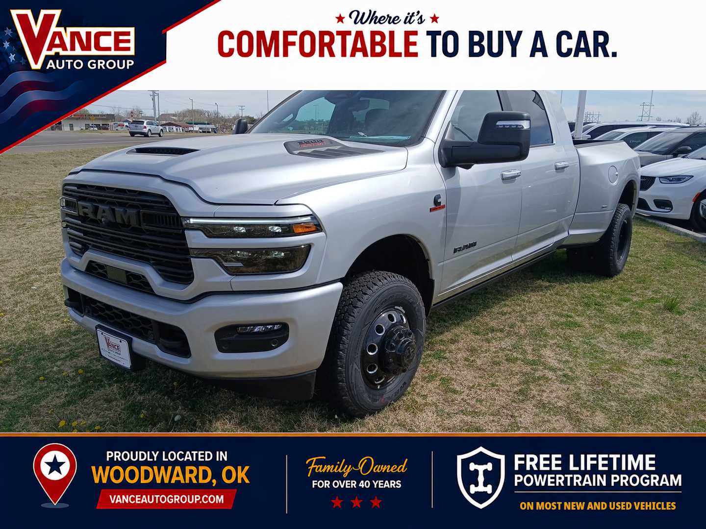 Silver Zynith 2026 RAM 3500 Laramie Mega Cab DRW 4WD Pickup Truck Four-Wheel Drive 8-Speed Automatic