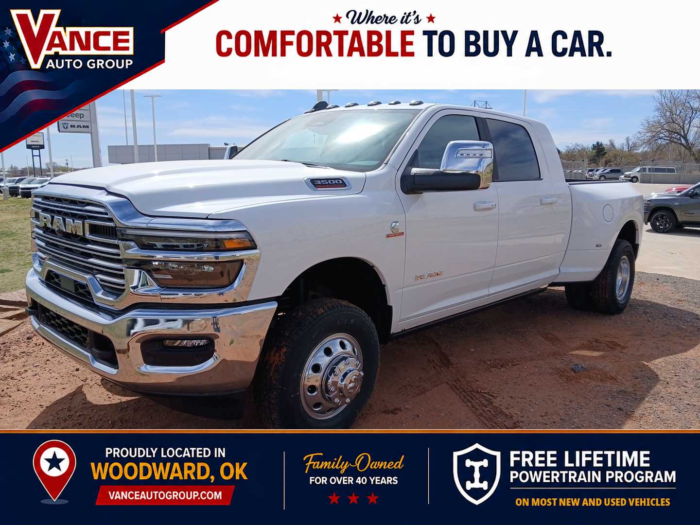 Bright White Clearcoat 2026 RAM 3500 Laramie Mega Cab DRW 4WD Pickup Truck Four-Wheel Drive 8-Speed Automatic