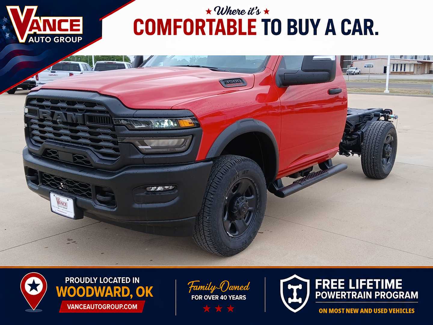 Flame Red Clearcoat 2026 RAM 3500 Chassis Tradesman Regular Cab 4WD Pickup Truck Four-Wheel Drive 8-Speed Automatic