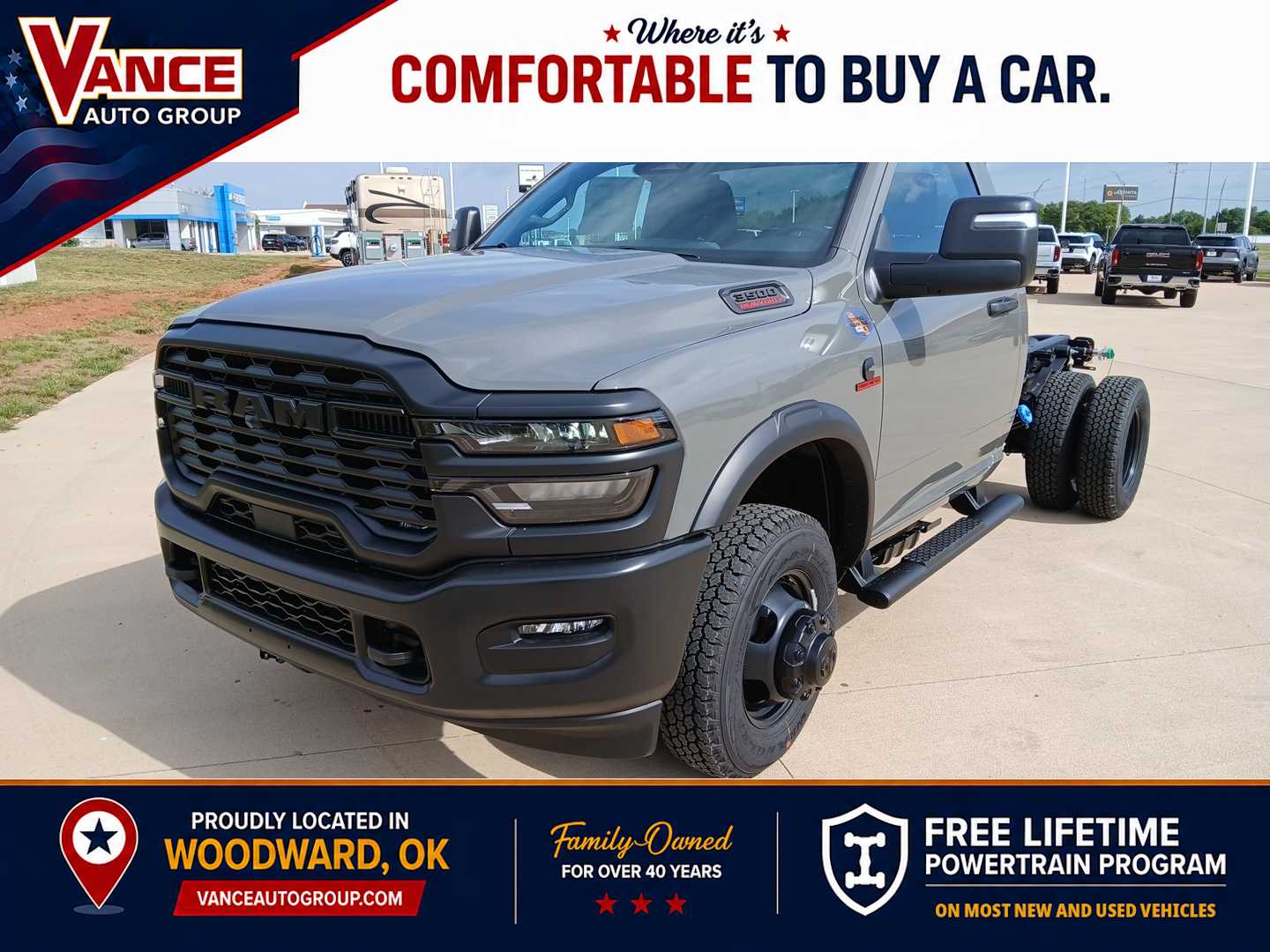 Ceramic Gray Clearcoat 2026 RAM 3500 Chassis Tradesman Regular Cab DRW 4WD Pickup Truck Four-Wheel Drive 8-Speed Automatic