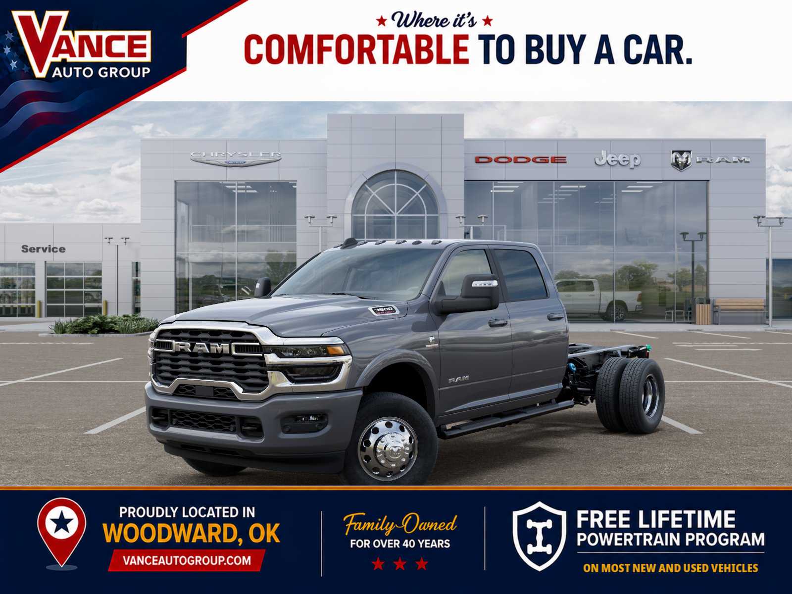 Ceramic Gray Clearcoat 2026 RAM 3500 Chassis Big Horn Crew Cab LB DRW 4WD Pickup Truck Four-Wheel Drive 8-Speed Automatic