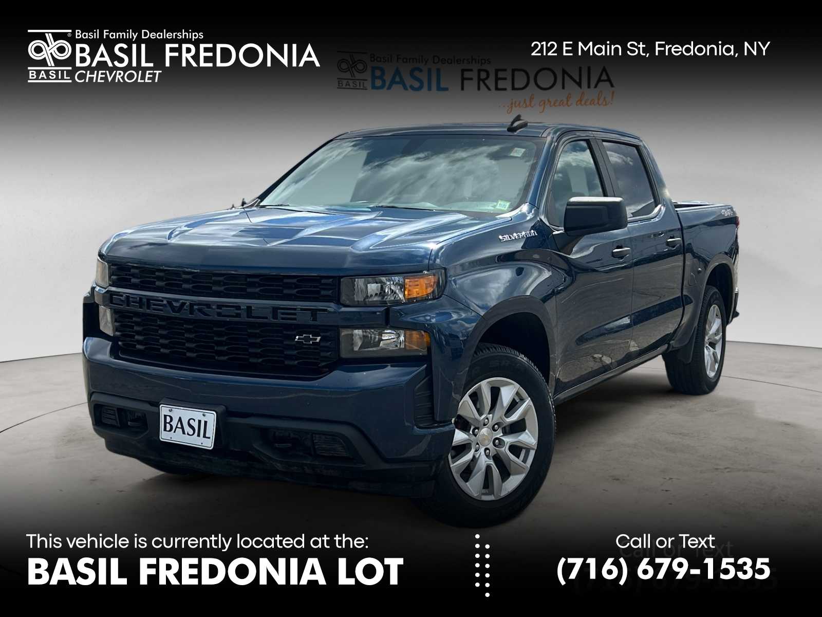 Northsky Blue Metallic 2021 Chevrolet Silverado 1500 Custom Crew Cab 4WD Pickup Truck Four-Wheel Drive 8-Speed Automatic