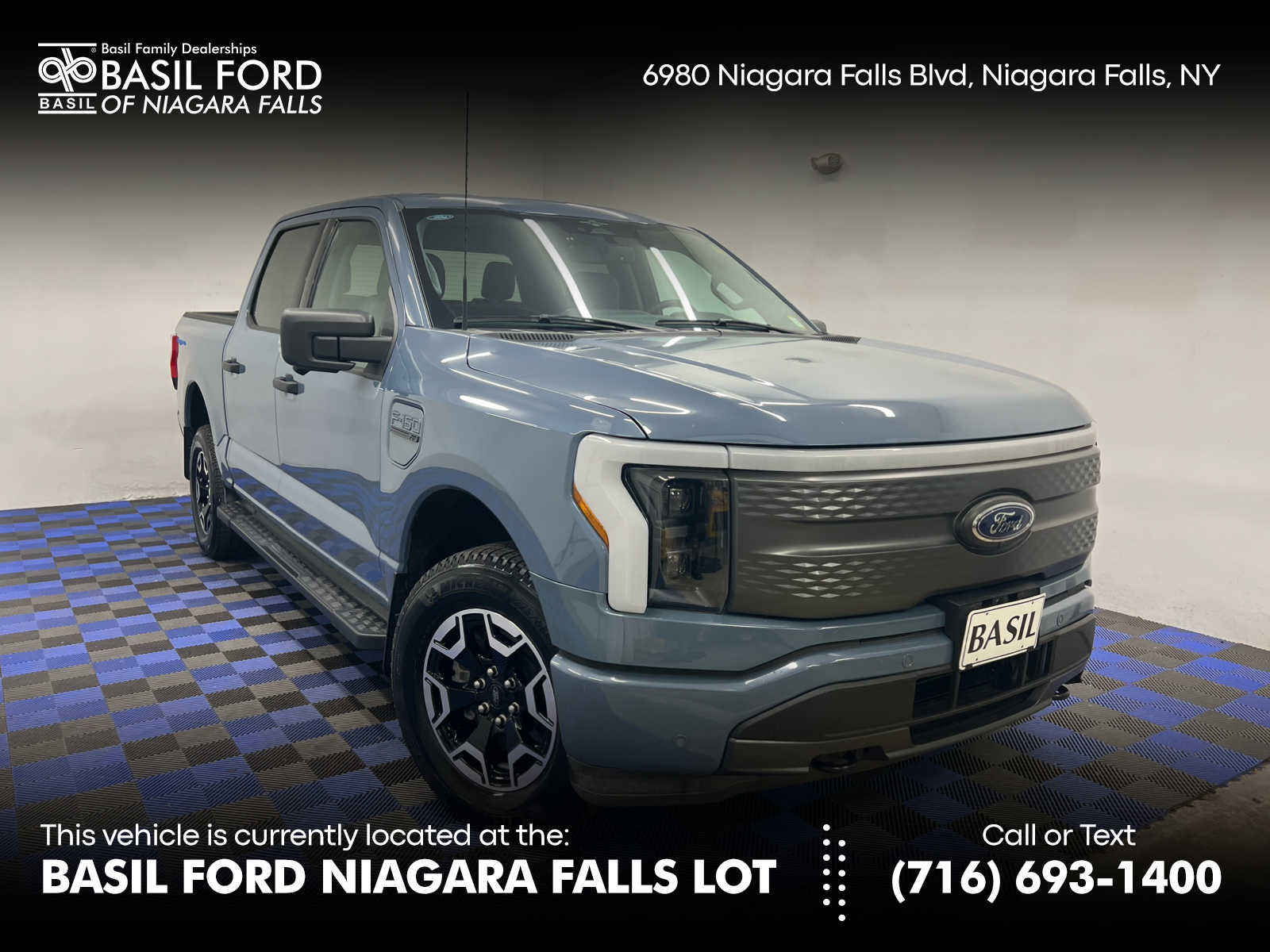 Blue (Azure Gray Metallic Tri-Coat) 2023 Ford F-150 Lightning Pickup Truck All-Wheel Drive 1-Speed Automatic