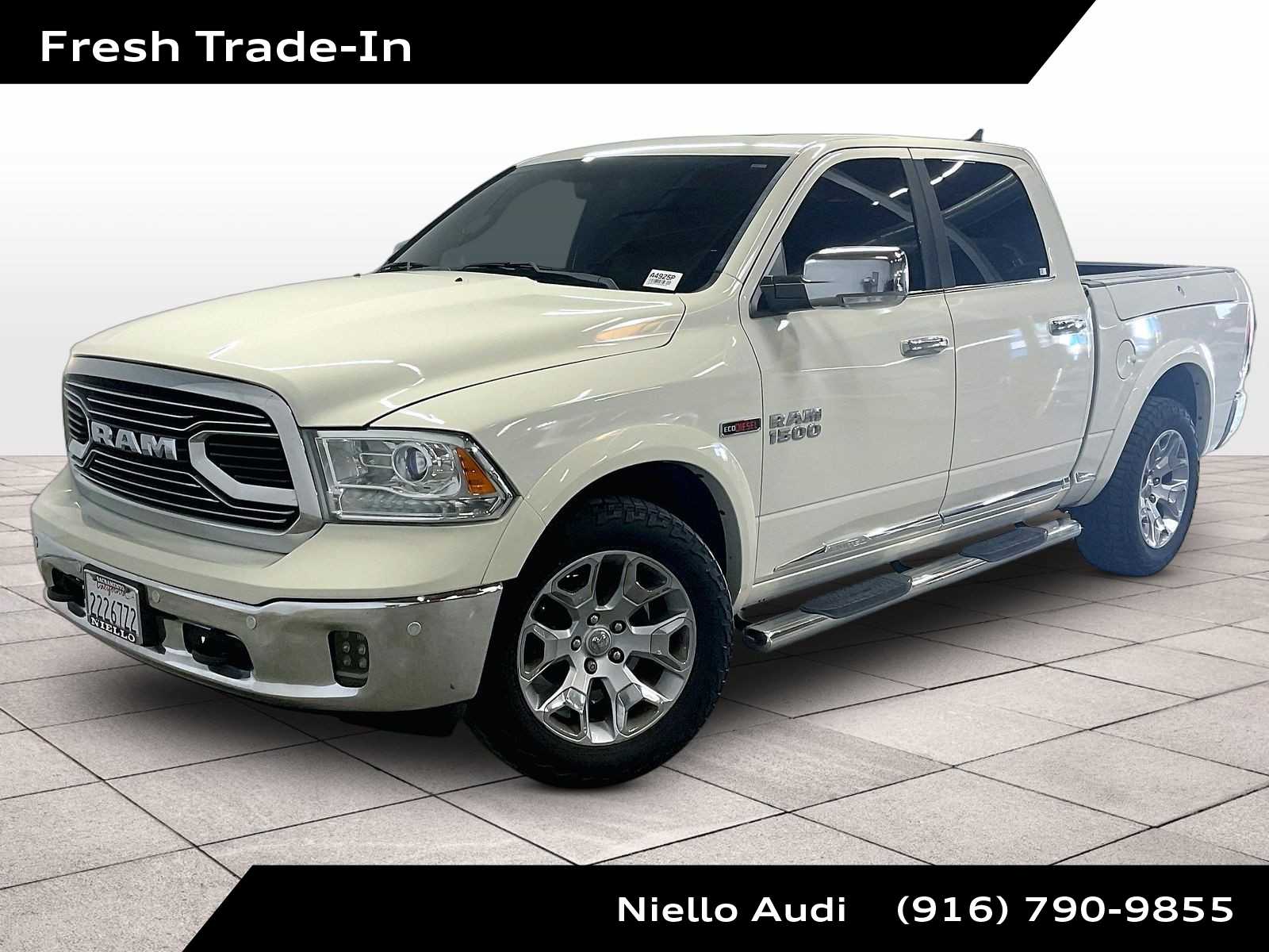 Pearl White 2016 RAM 1500 Laramie Longhorn Crew Cab 4WD Pickup Truck Four-Wheel Drive 8-Speed Automatic