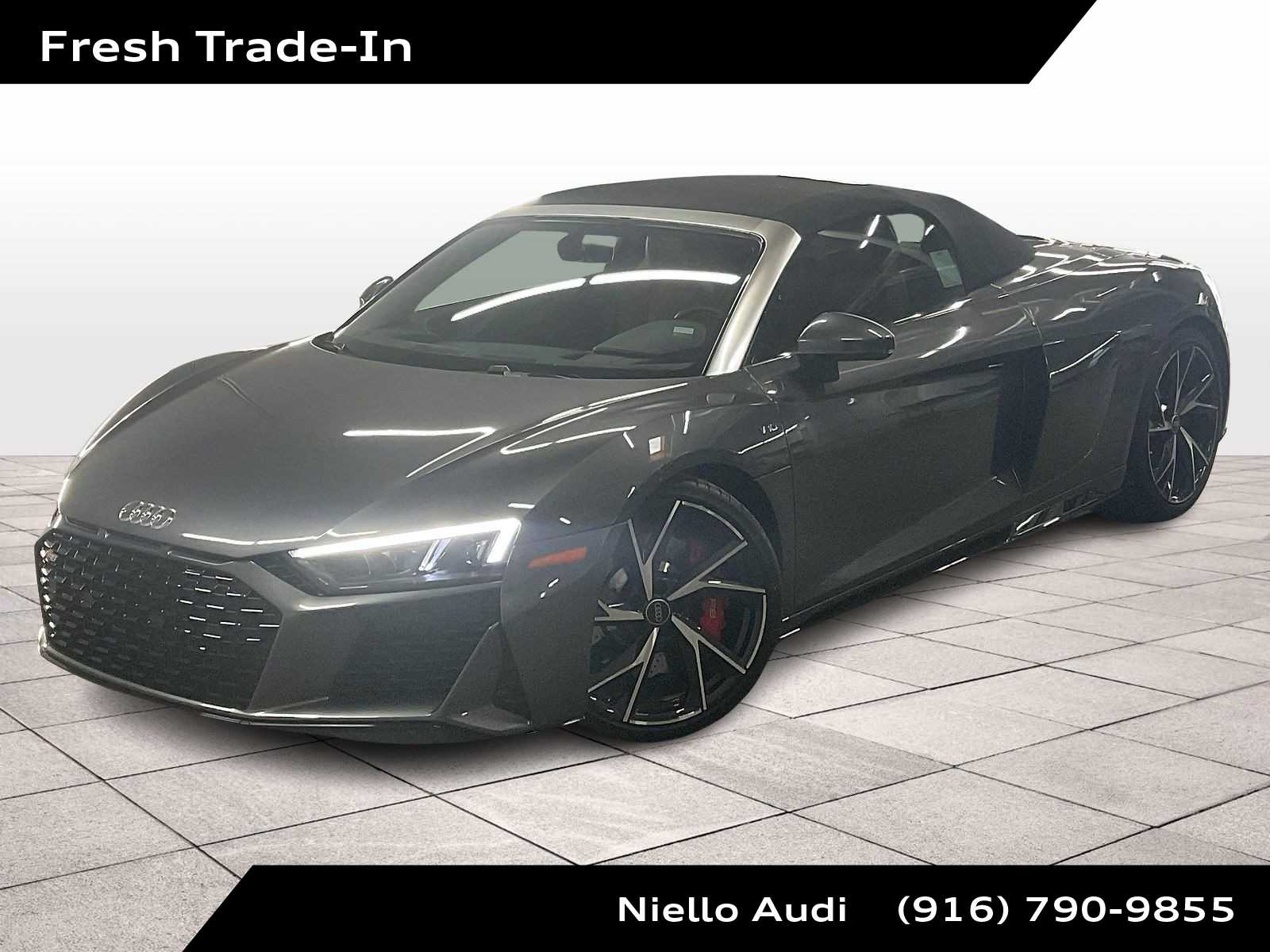 Daytona Gray Pearl Effect/Black Roof 2023 Audi R8 V10 Performance Spyder RWD Convertible Rear-Wheel Drive 7-Speed Automatic