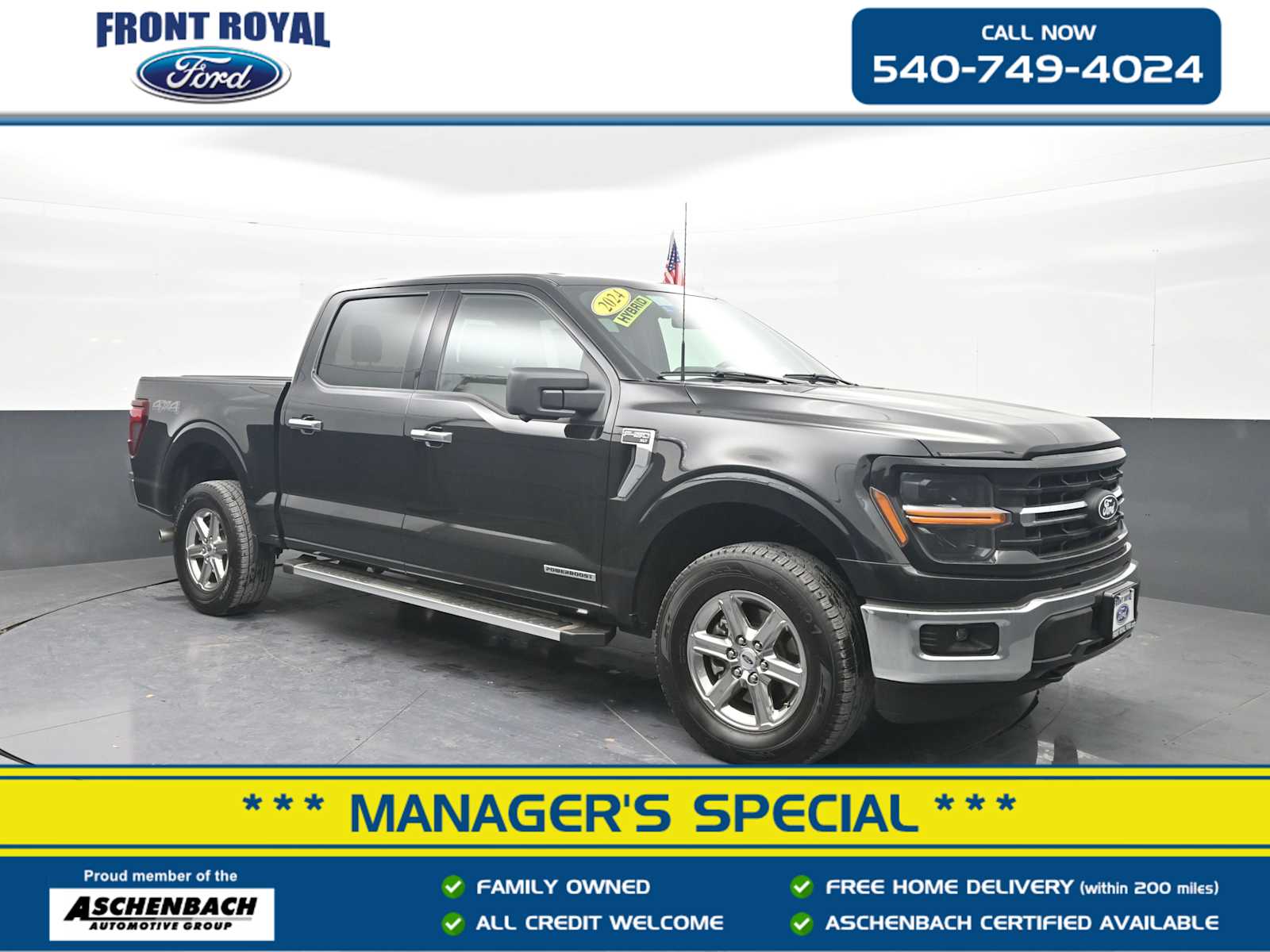 Agate Black 2024 Ford F-150 XLT SuperCrew 4WD Pickup Truck Four-Wheel Drive Automatic