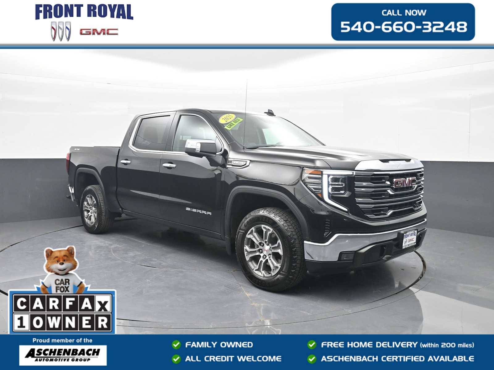 Onyx Black 2025 GMC Sierra 1500 SLT Crew Cab 4WD Pickup Truck Four-Wheel Drive Automatic