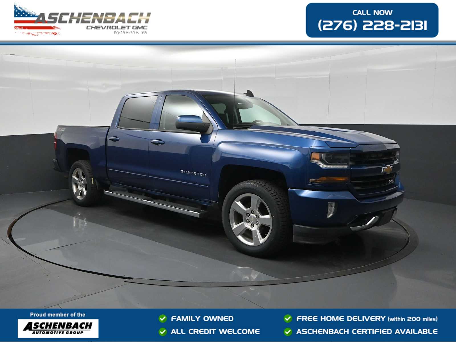 Deep Ocean Blue Metallic 2016 Chevrolet Silverado 1500 LT Crew Cab 4WD Pickup Truck Four-Wheel Drive 6-Speed Automatic