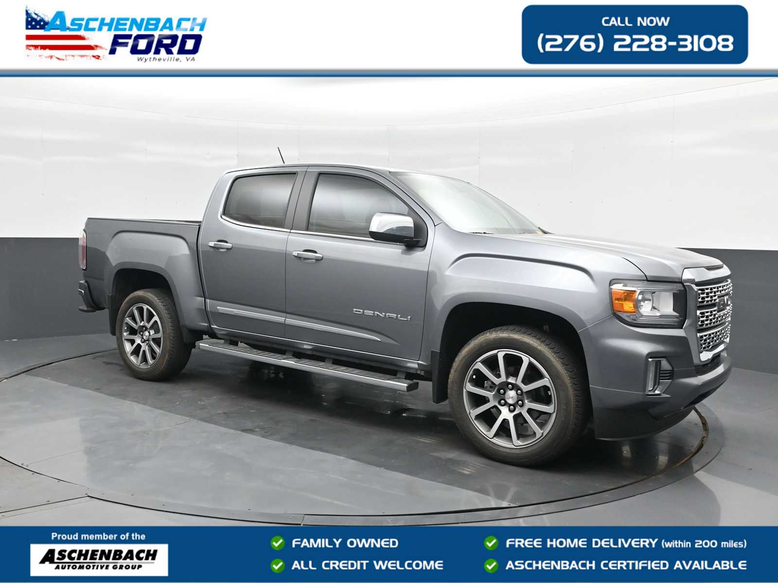 Gray (Satin Steel Metallic) 2022 GMC Canyon Denali Crew Cab 4WD Pickup Truck Four-Wheel Drive 8-Speed Automatic