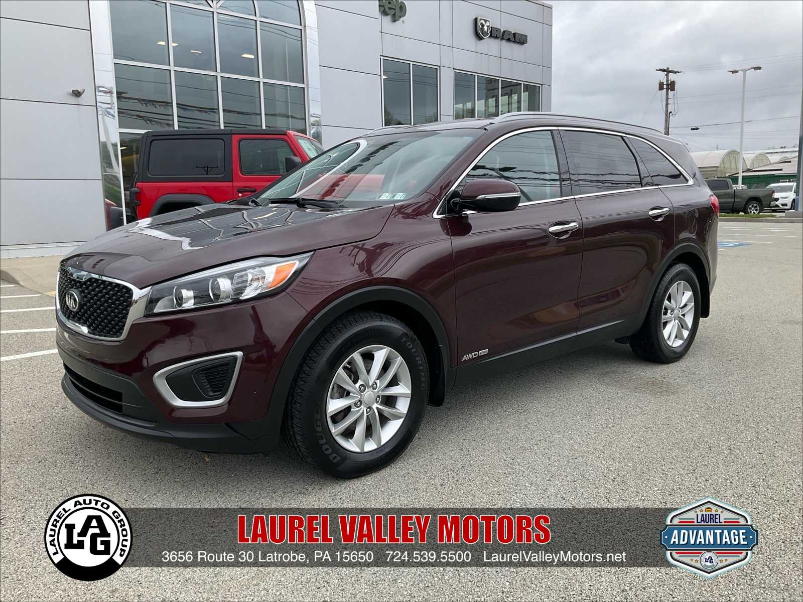 Red (Sangria) 2016 Kia Sorento LX V6 AWD SUV / Crossover All-Wheel Drive 6-Speed Automatic