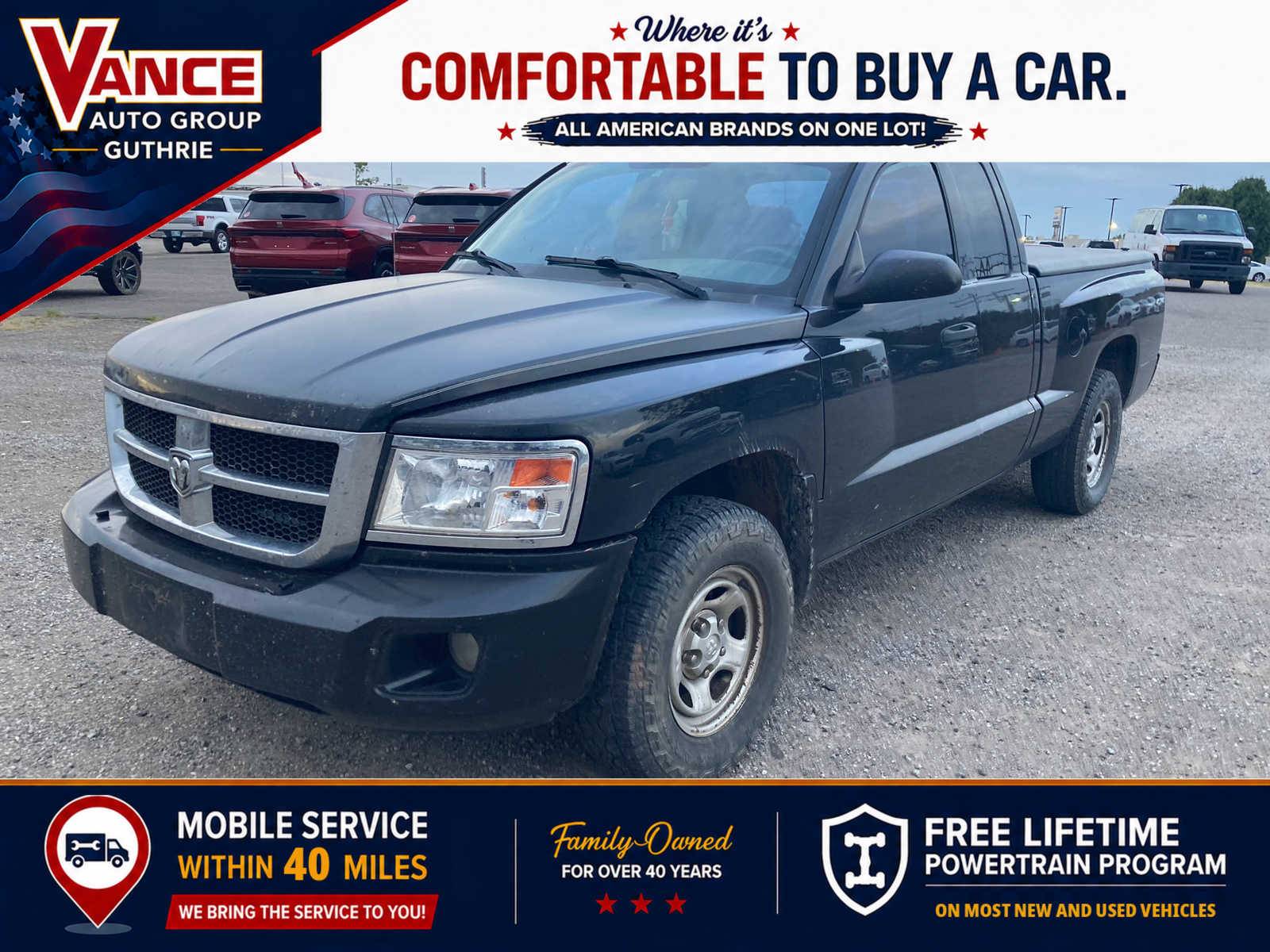 Brilliant Black Pearl 2010 Dodge Dakota Pickup Truck Four-Wheel Drive 4-Speed Automatic