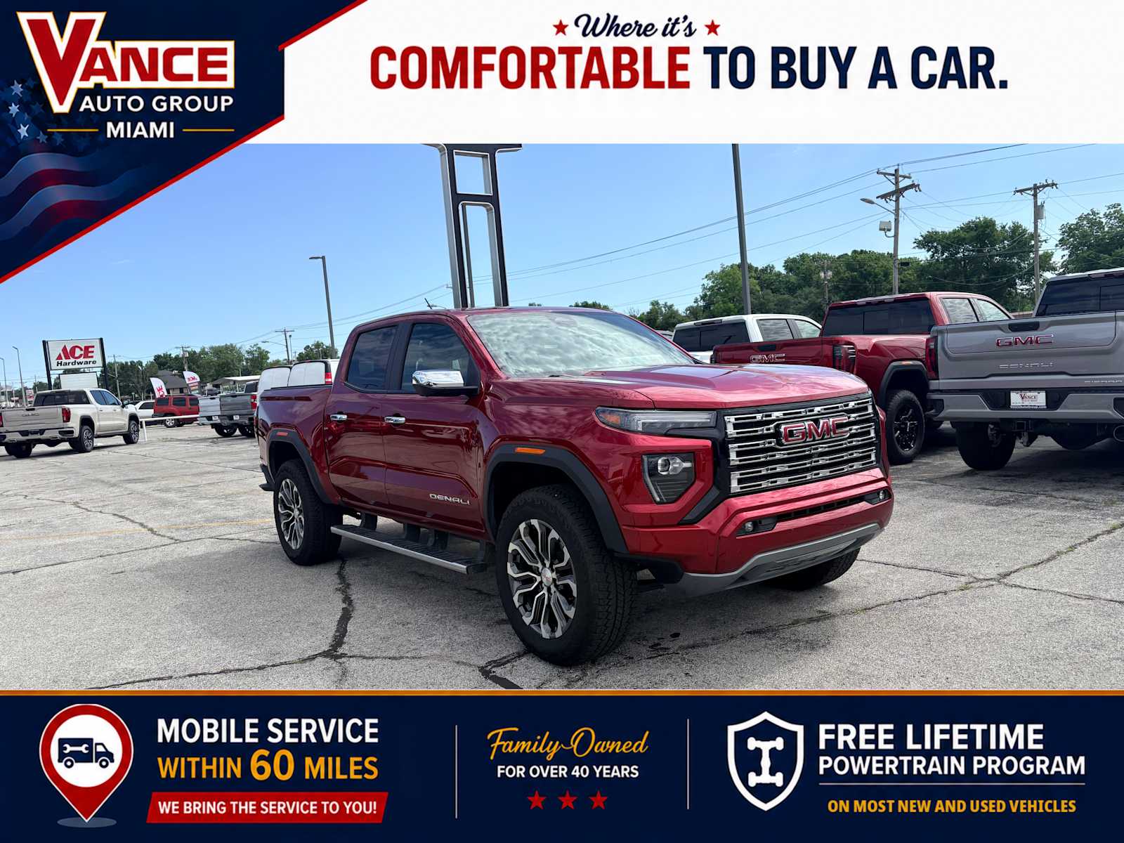Volcanic Red Tintcoat 2024 GMC Canyon Denali Crew Cab 4WD Pickup Truck Four-Wheel Drive 8-Speed Automatic