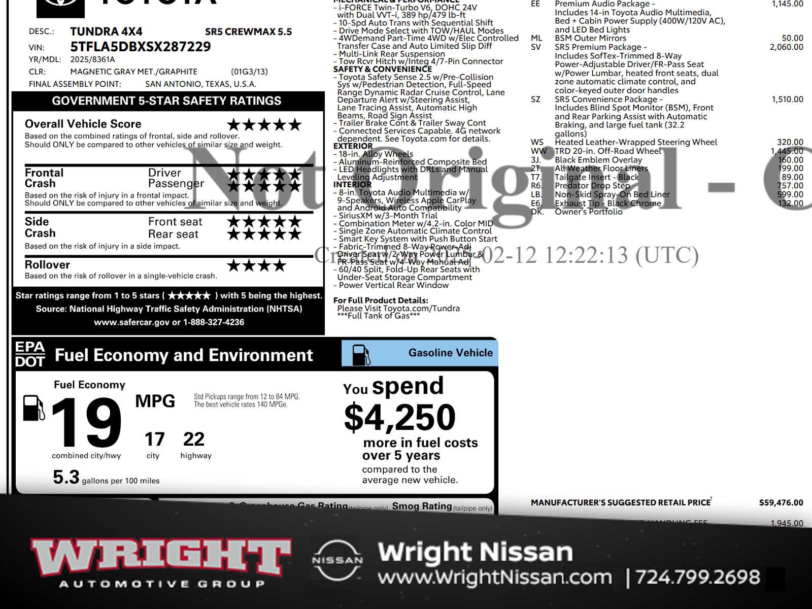 Magnetic Gray Metallic 2025 Toyota Tundra SR5 CrewMax Cab 4WD Pickup Truck Four-Wheel Drive Automatic