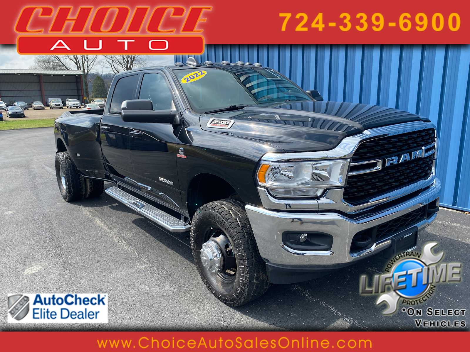 Diamond Black Crystal Pearlcoat 2022 RAM 3500 Big Horn Crew Cab LB DRW 4WD Pickup Truck Four-Wheel Drive 6-Speed Automatic