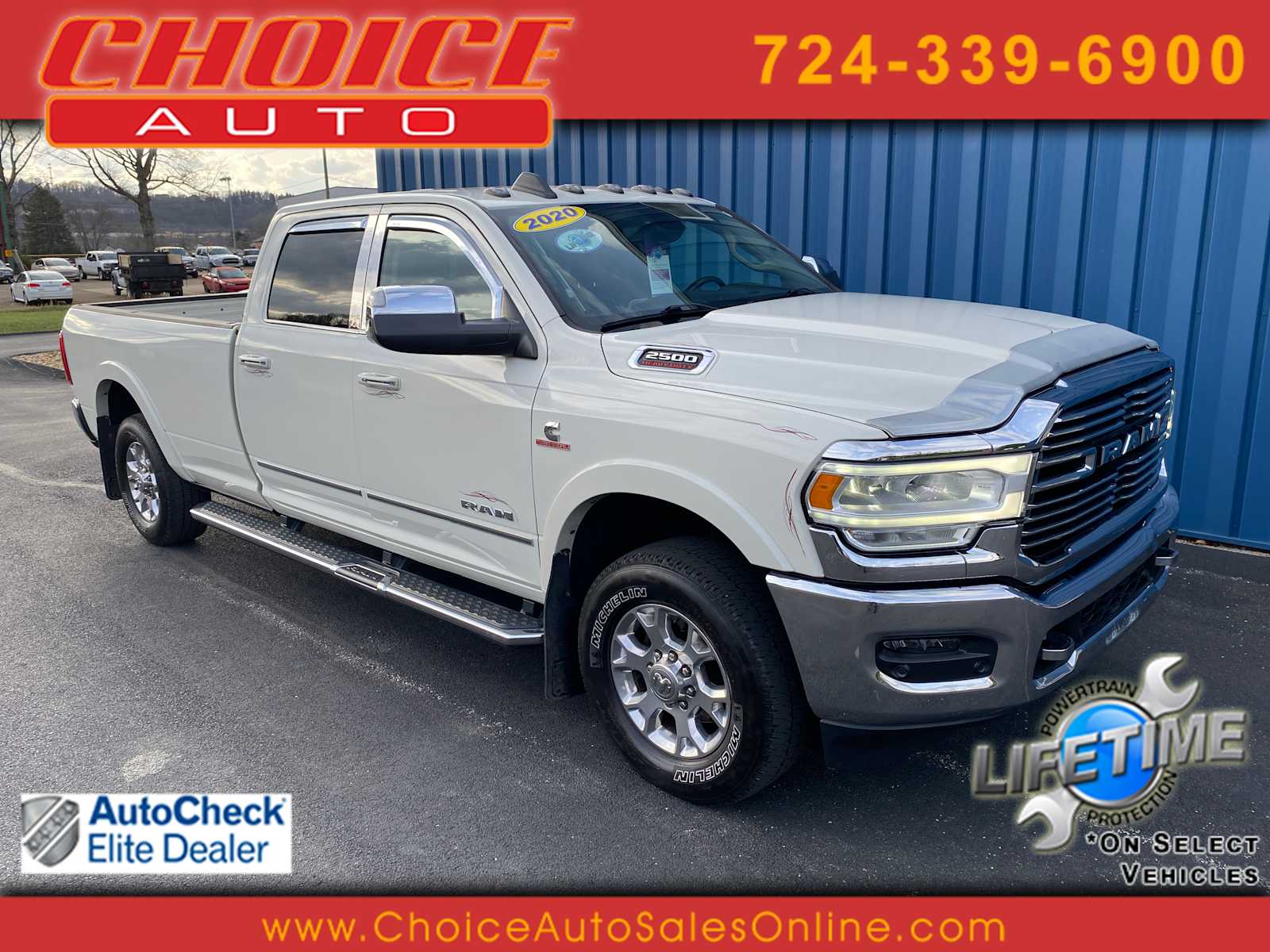 Pearl White 2020 RAM 2500 Laramie Crew Cab LB 4WD Pickup Truck Four-Wheel Drive 6-Speed Automatic