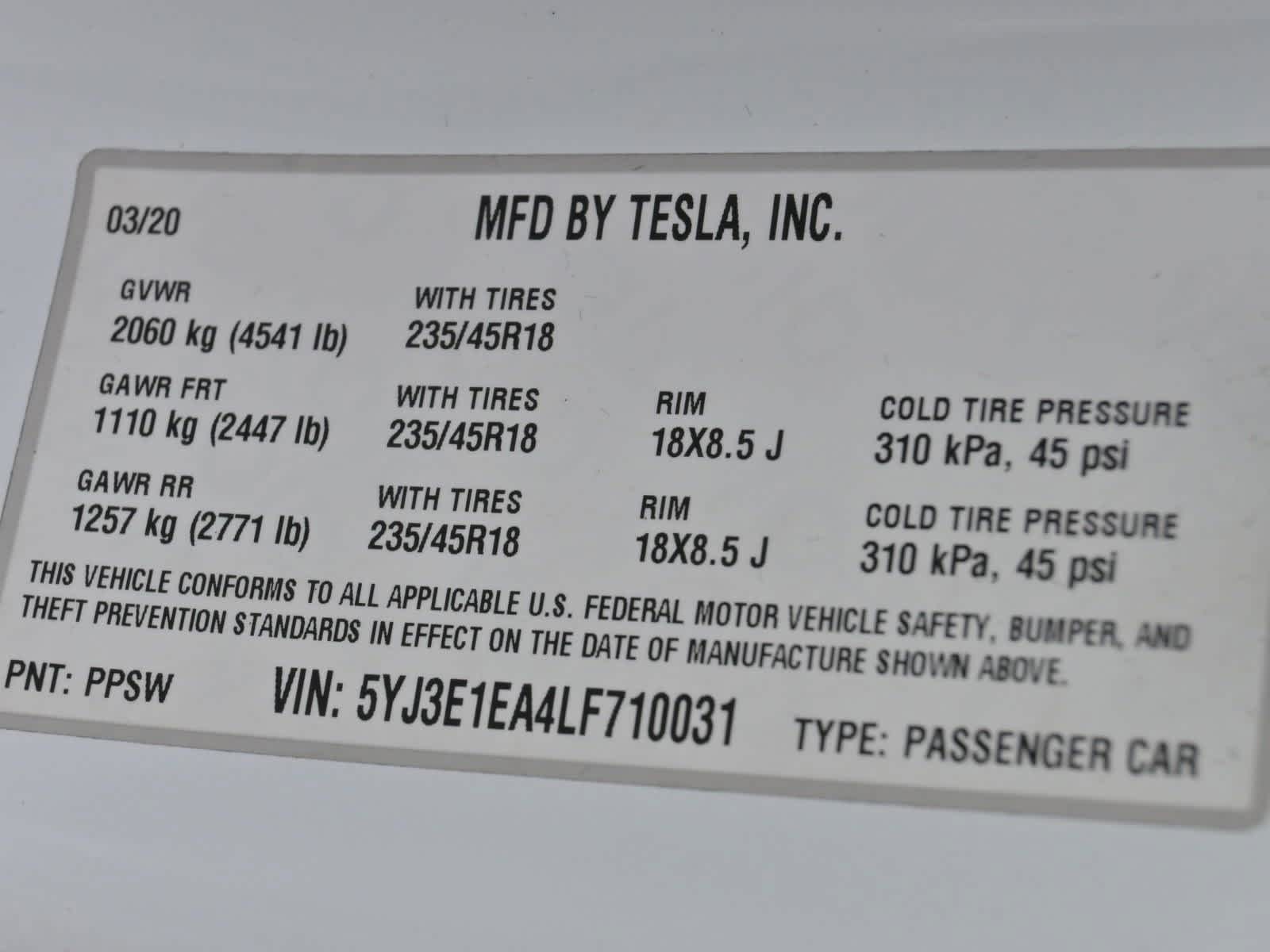 2020 Tesla Model 3 Standard Range 33