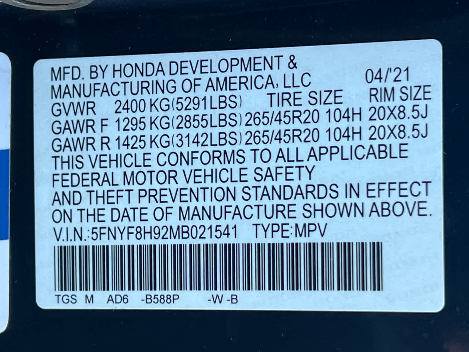 2021 Honda Passport Touring 23