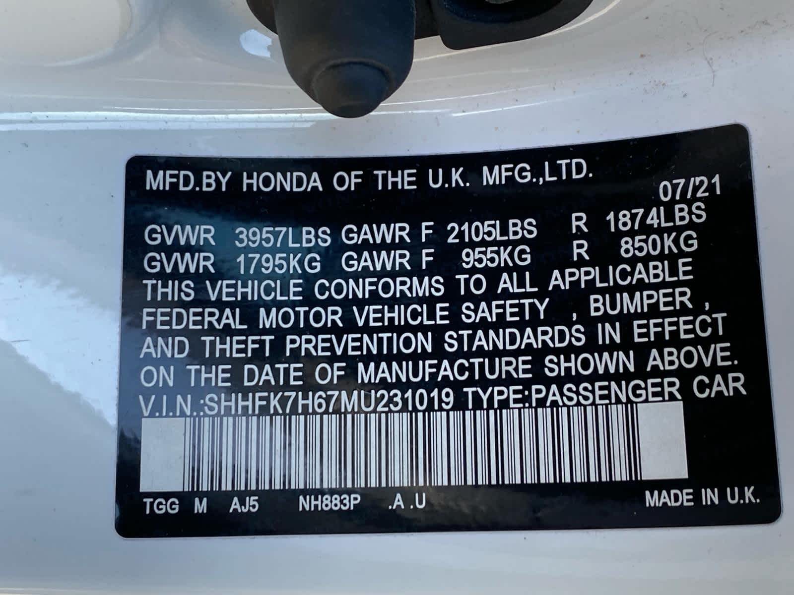 2021 Honda Civic Hatchback EX 27