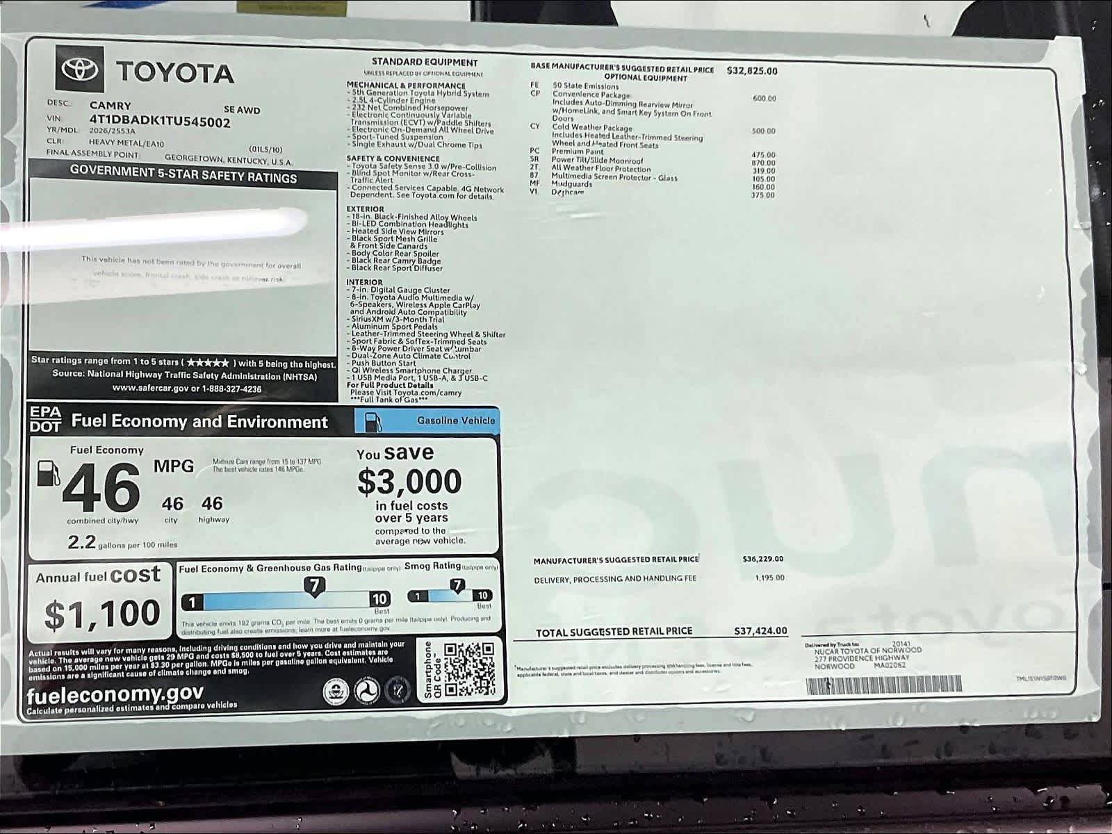 new 2026 Toyota Camry car, priced at $34,900