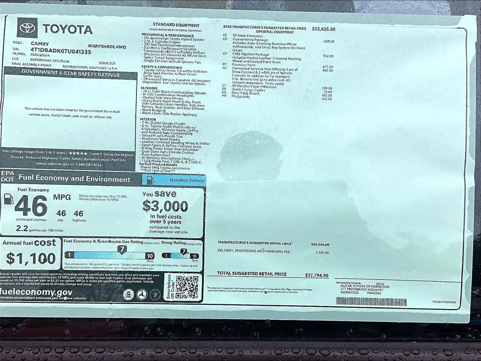 new 2026 Toyota Camry car, priced at $35,261