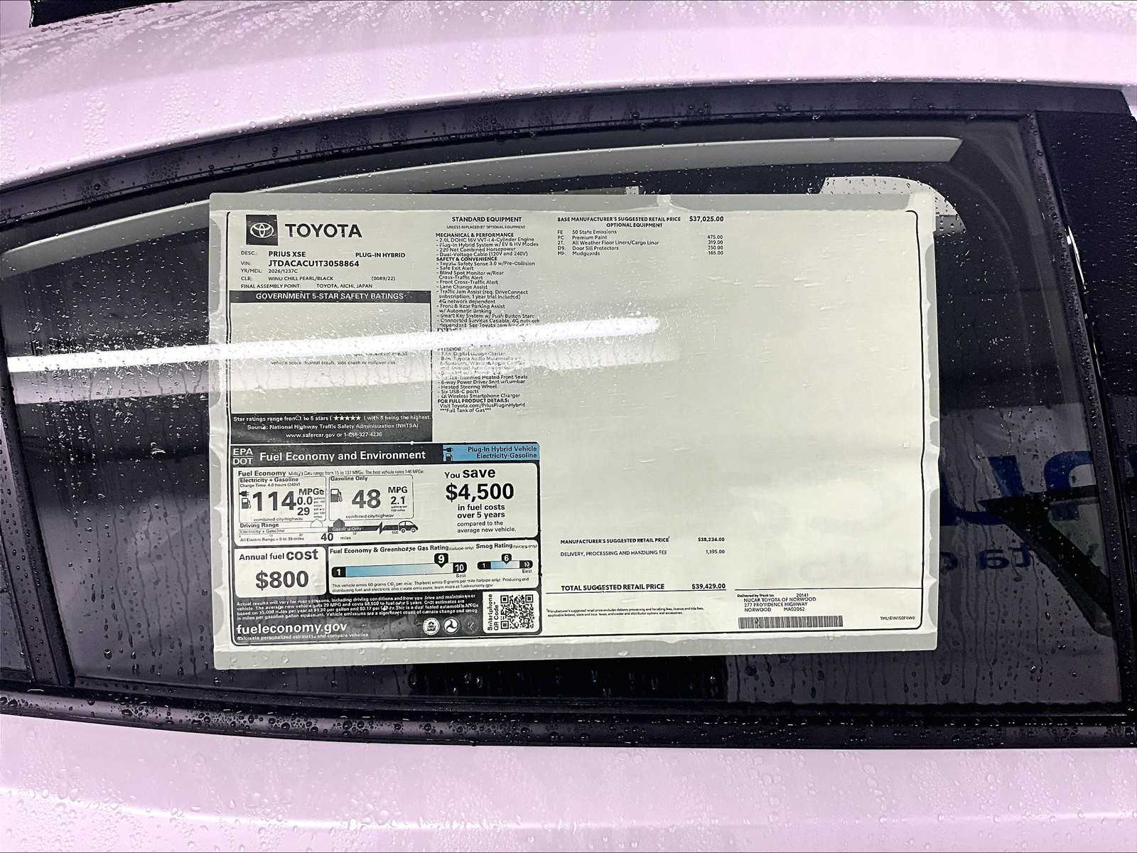 new 2026 Toyota Prius Plug-In Hybrid car, priced at $38,307