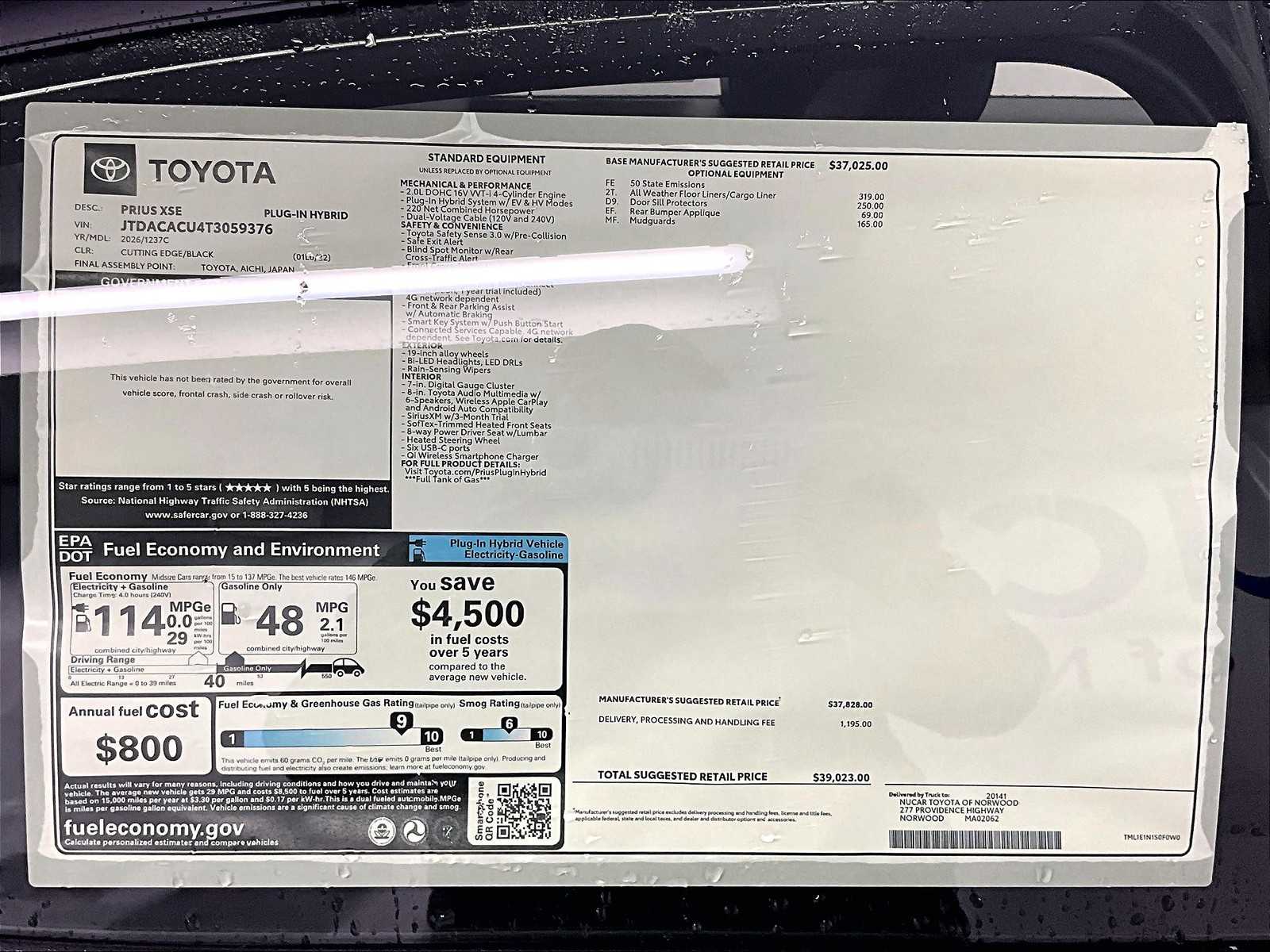 new 2026 Toyota Prius Plug-In Hybrid car, priced at $37,926