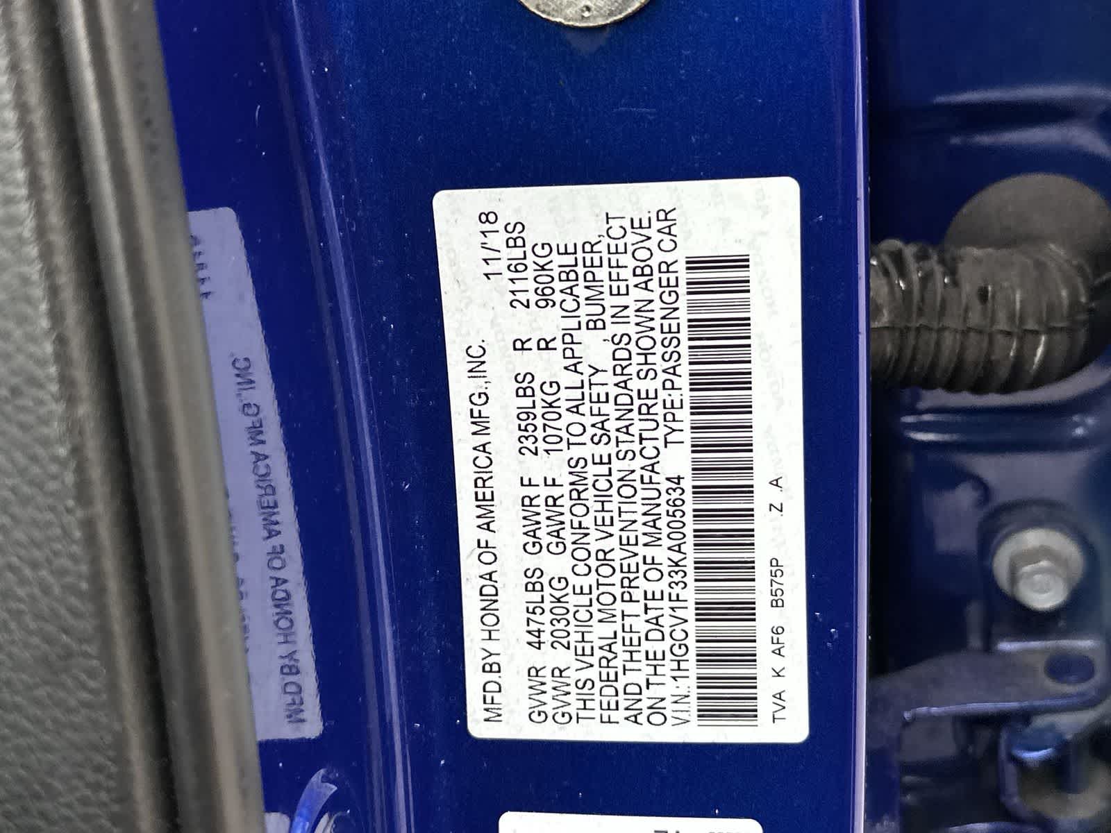 1HGCV1F33KA005634