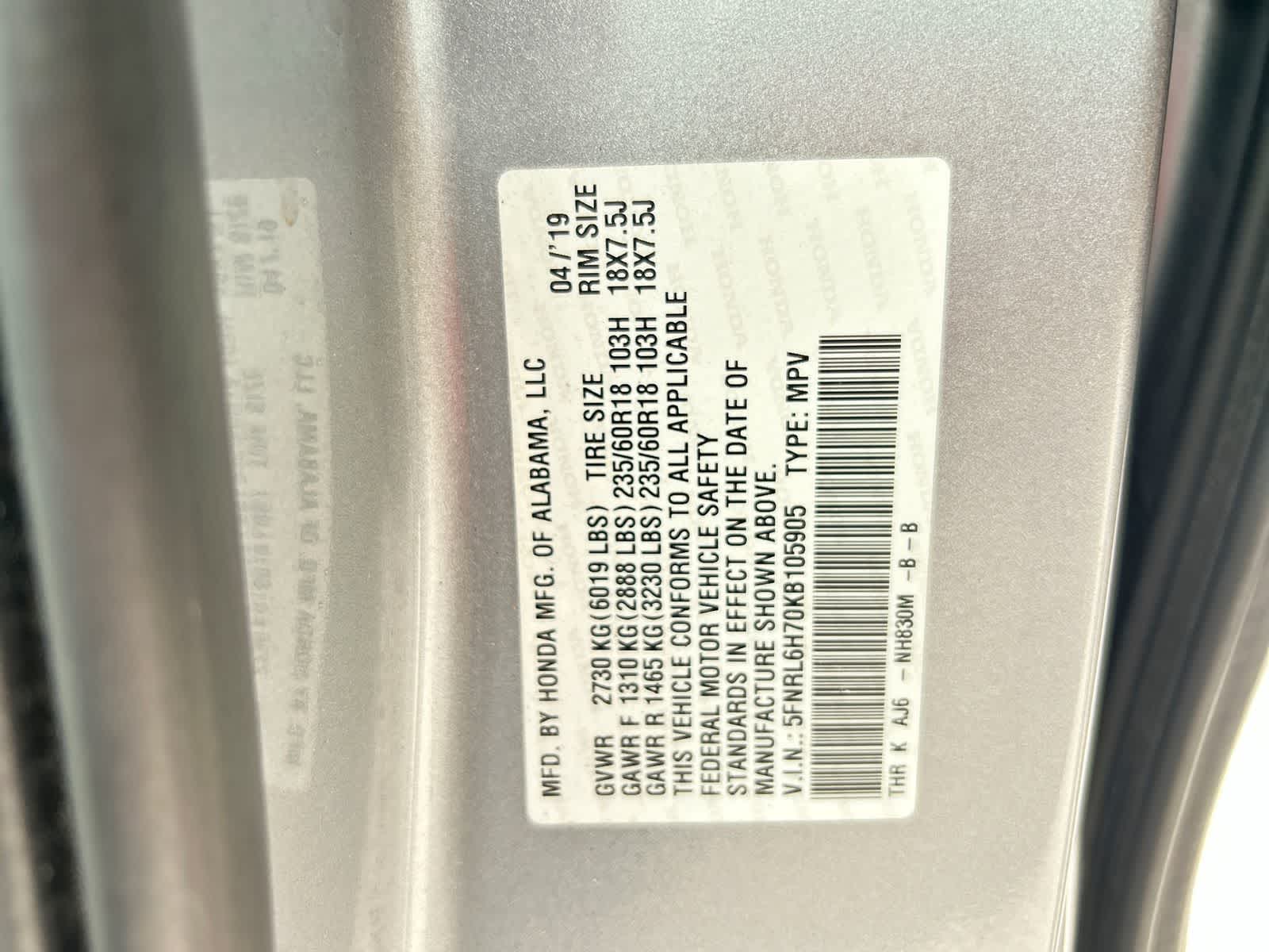 5FNRL6H70KB105905