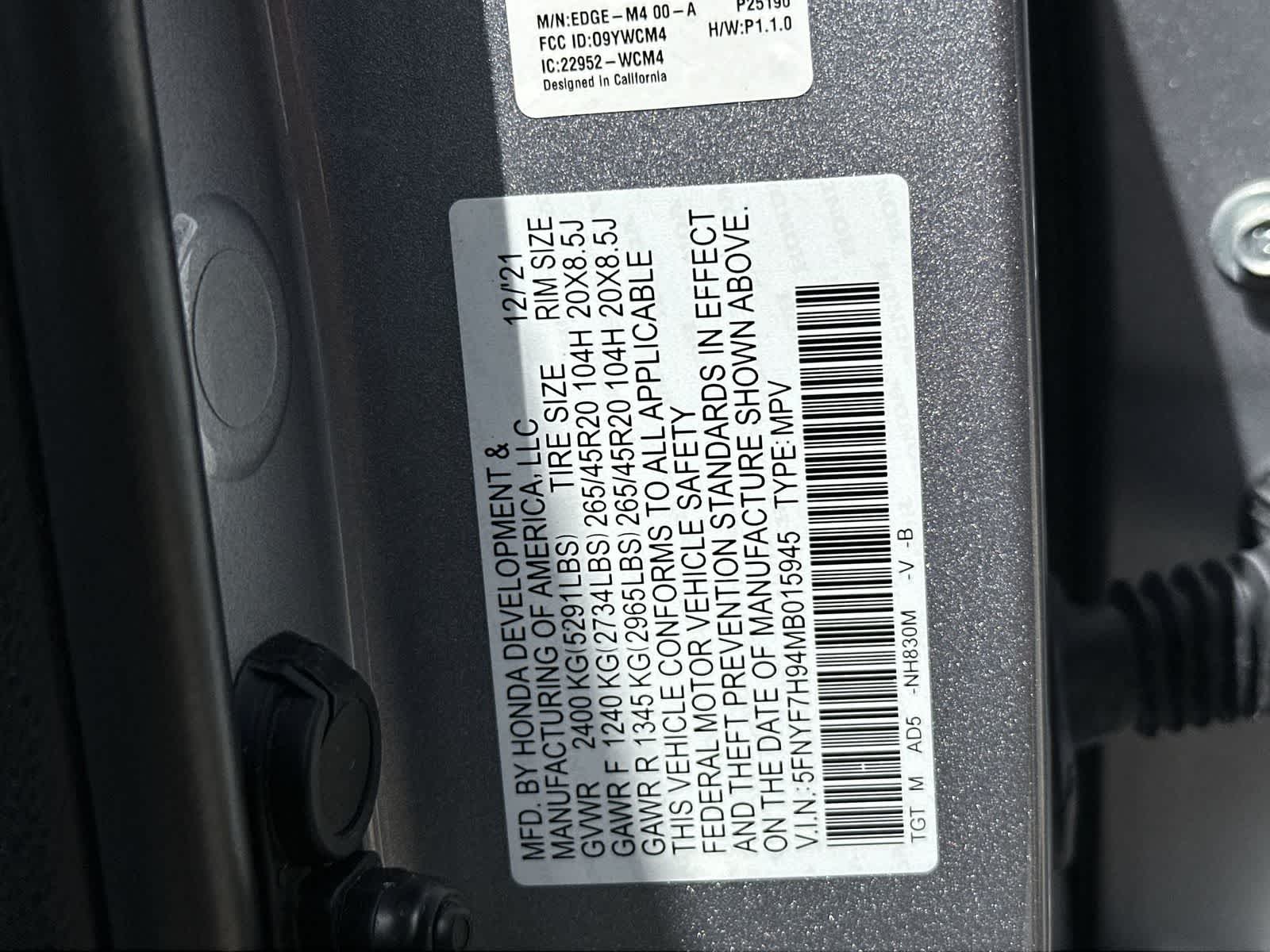 5FNYF7H94MB015945