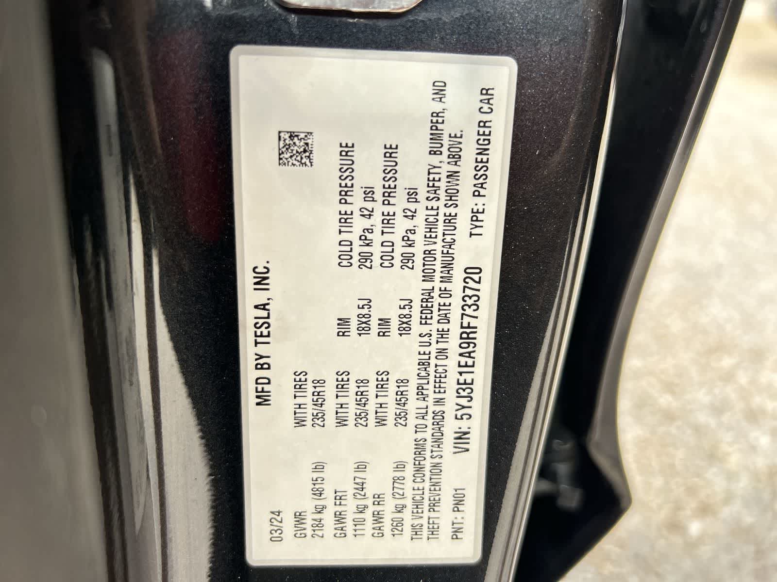 Used 2024 Tesla Model 3 Base with VIN 5YJ3E1EA9RF733720 for sale in Tampa, FL