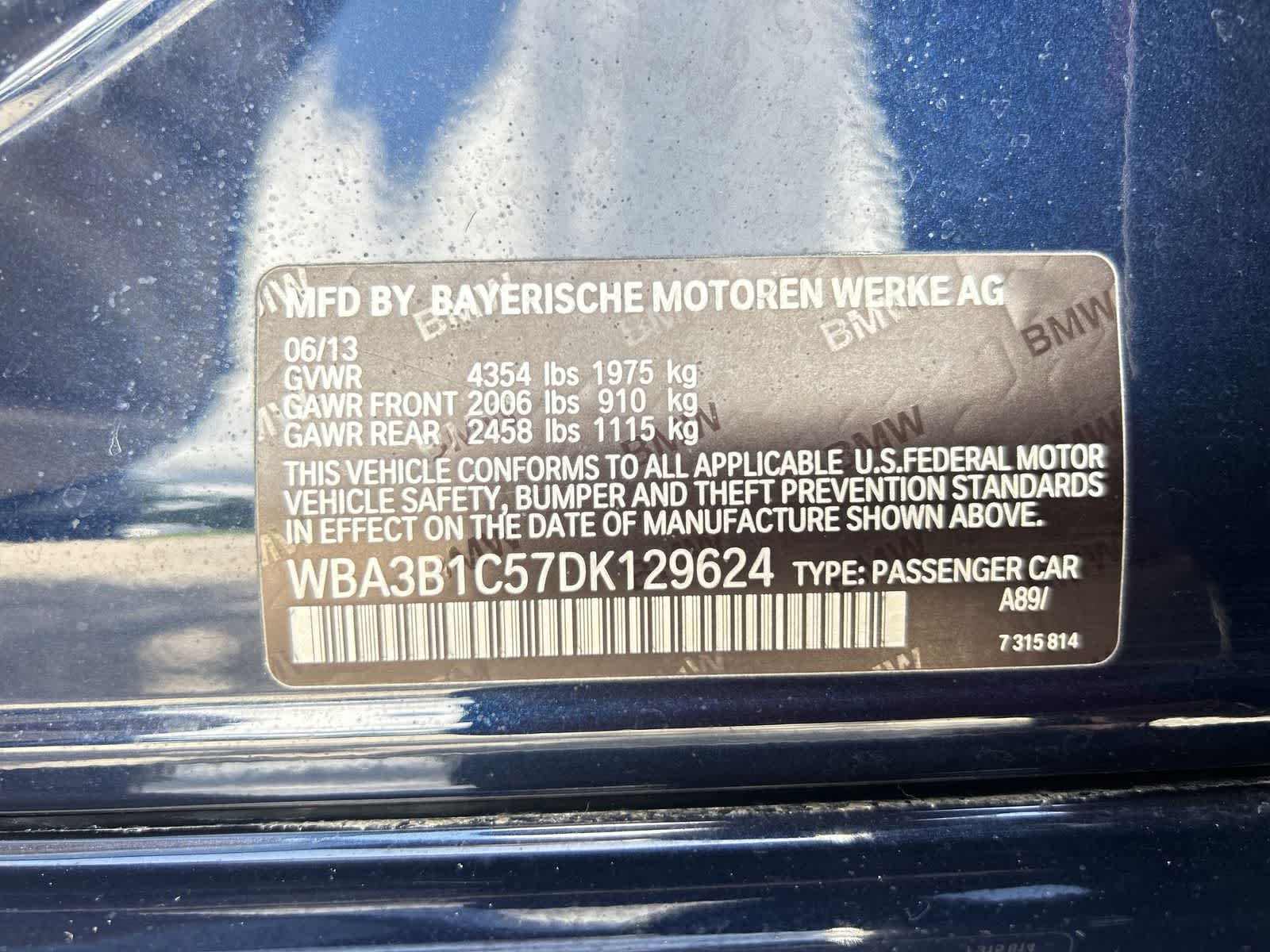 Used 2013 BMW 3 Series 320i with VIN WBA3B1C57DK129624 for sale in Tampa, FL