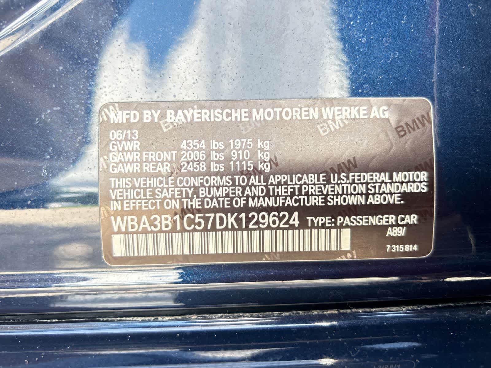 Used 2013 BMW 3 Series 320i with VIN WBA3B1C57DK129624 for sale in Tampa, FL