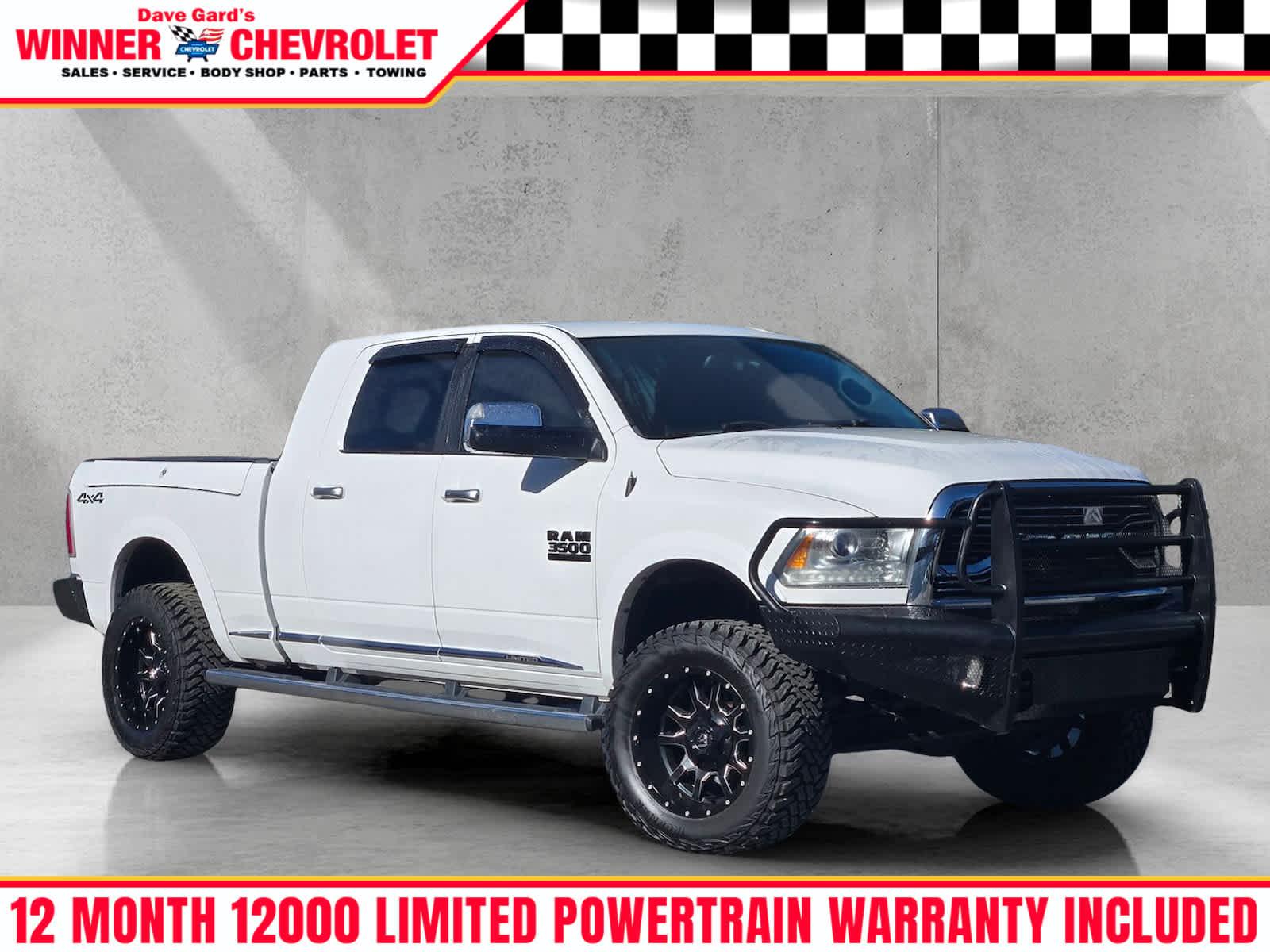 Bright White Clearcoat 2016 RAM 3500 Laramie Longhorn Mega Cab 4WD Pickup Truck Four-Wheel Drive 6-Speed Automatic