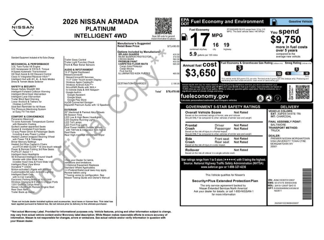 new 2026 Nissan Armada car, priced at $73,999