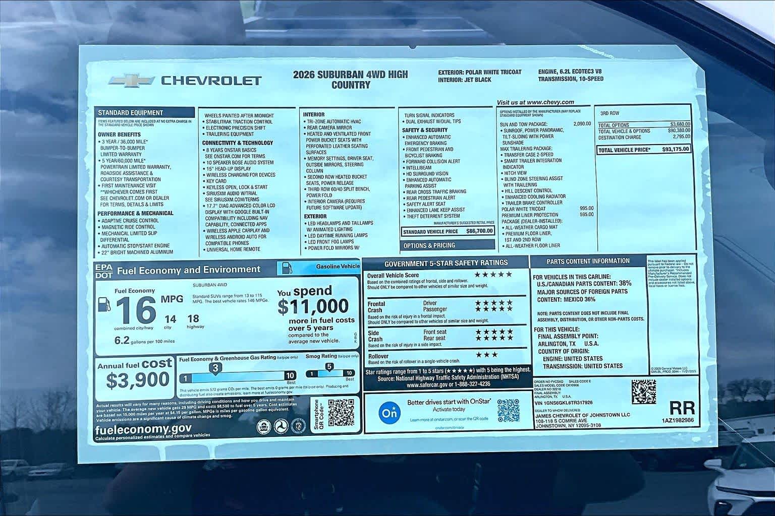 2026 Chevrolet Suburban High Country Polar White Tricoat at James Chevrolet
