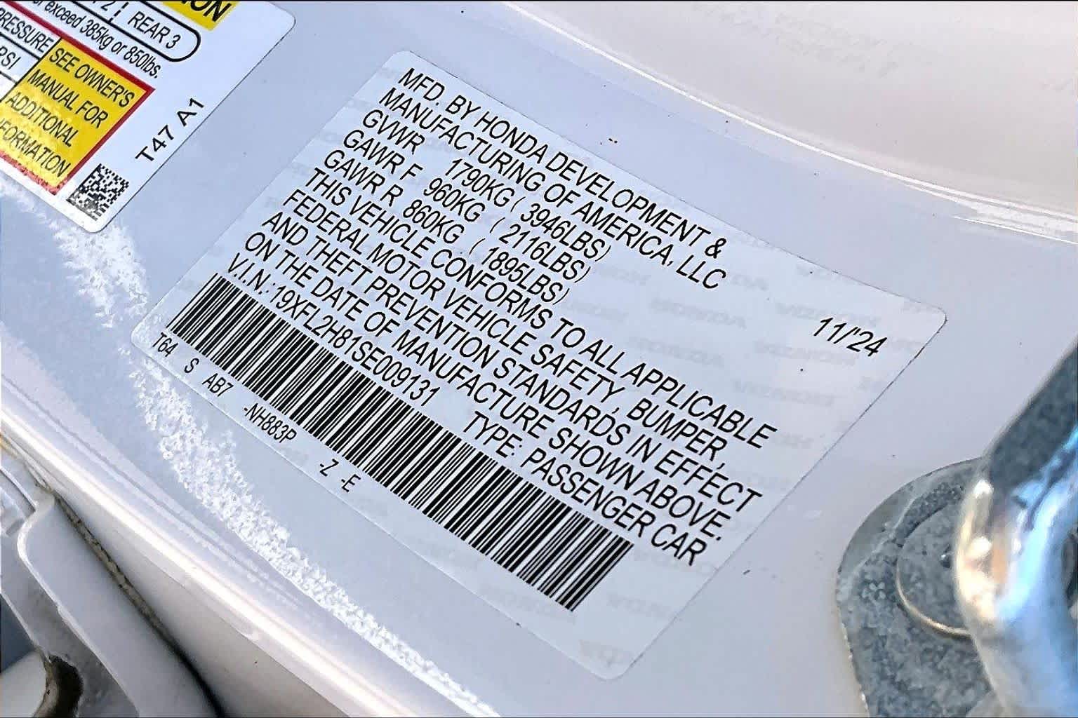 2025 Honda Civic Sport Platinum White Pearl at Honda of Clear Lake