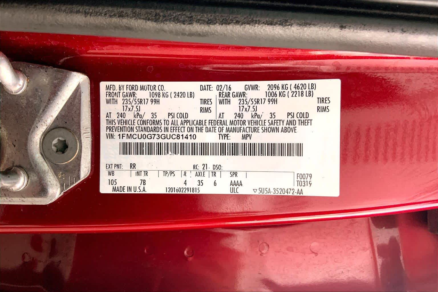 2016 Ford Escape SE Ruby Red Metallic Tinted Clearcoat at AutoNation USA Katy