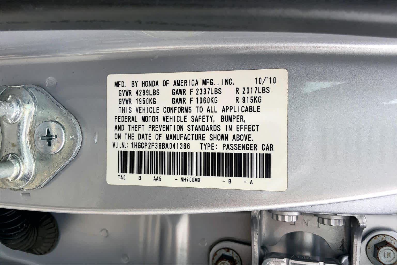 2011 Honda Accord LX Alabaster Silver Metallic at Tomball Ford
